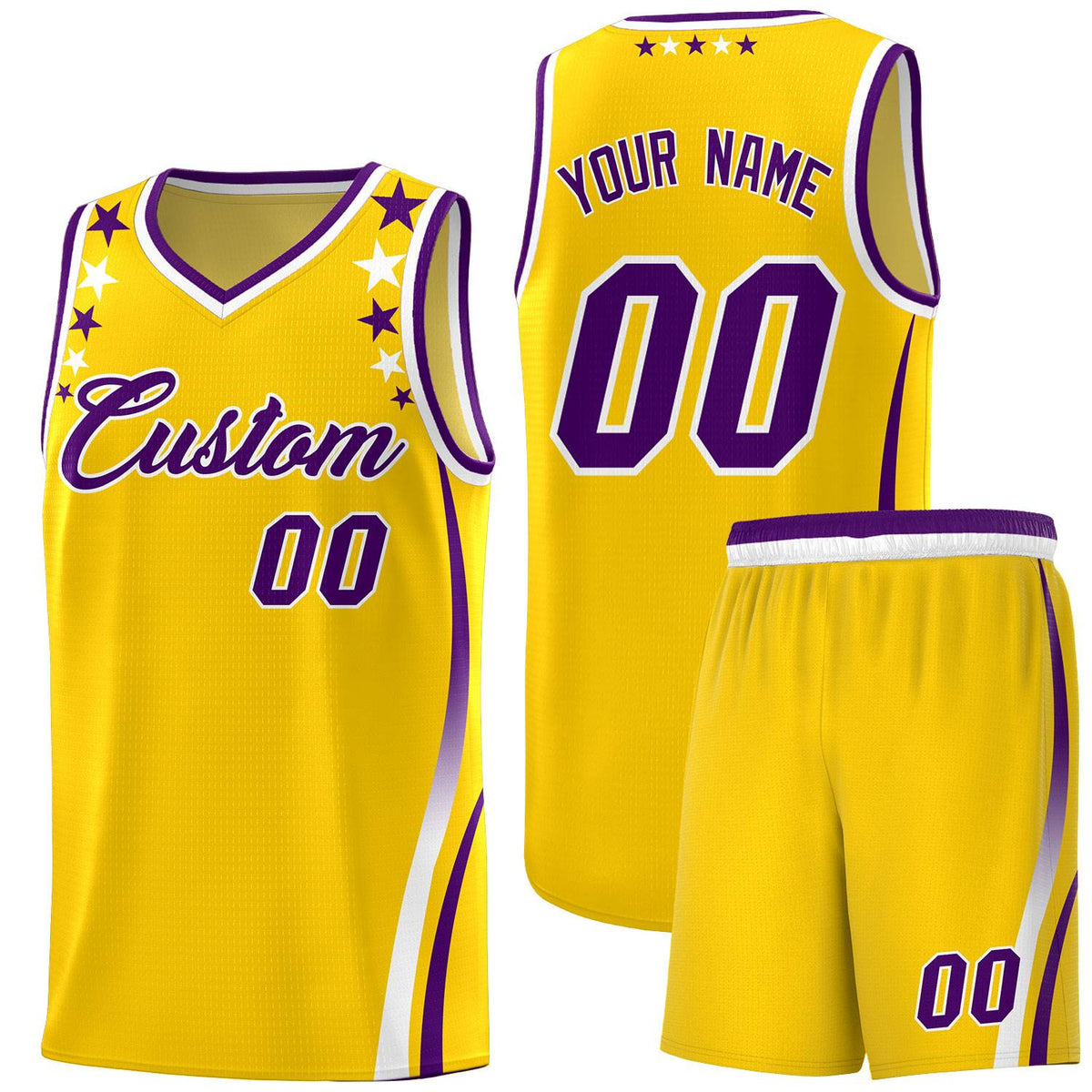 Custom Gold Shoulders Star Pattern Side Color Block Sports Uniform Basketball Jersey
