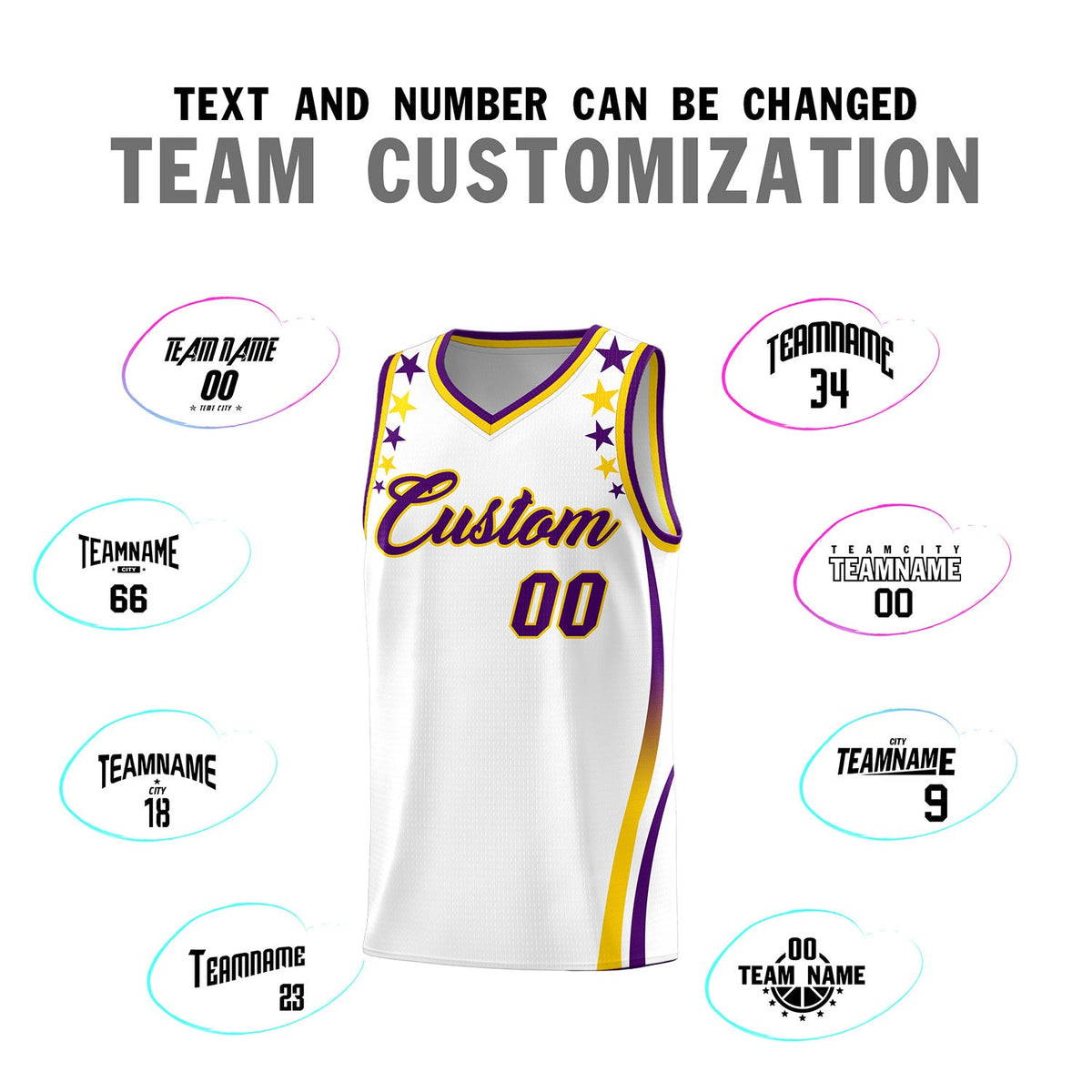 Custom White Shoulders Star Pattern Side Color Block Sports Uniform Basketball Jersey