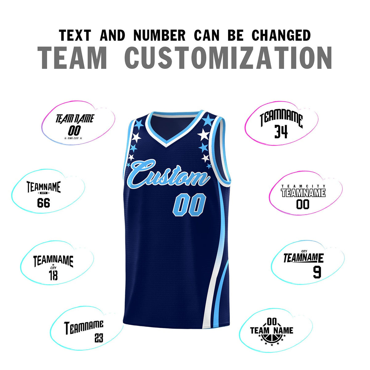 Custom Navy Shoulders Star Pattern Side Color Block Sports Uniform Basketball Jersey