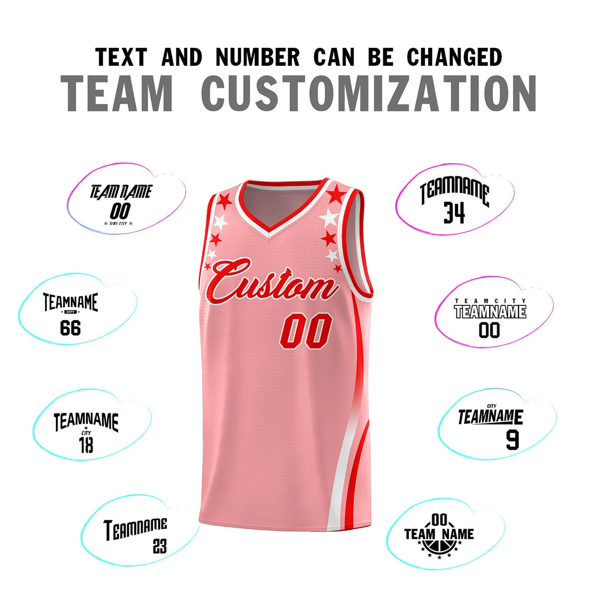 Custom Pink Shoulders Star Pattern Side Color Block Sports Uniform Basketball Jersey