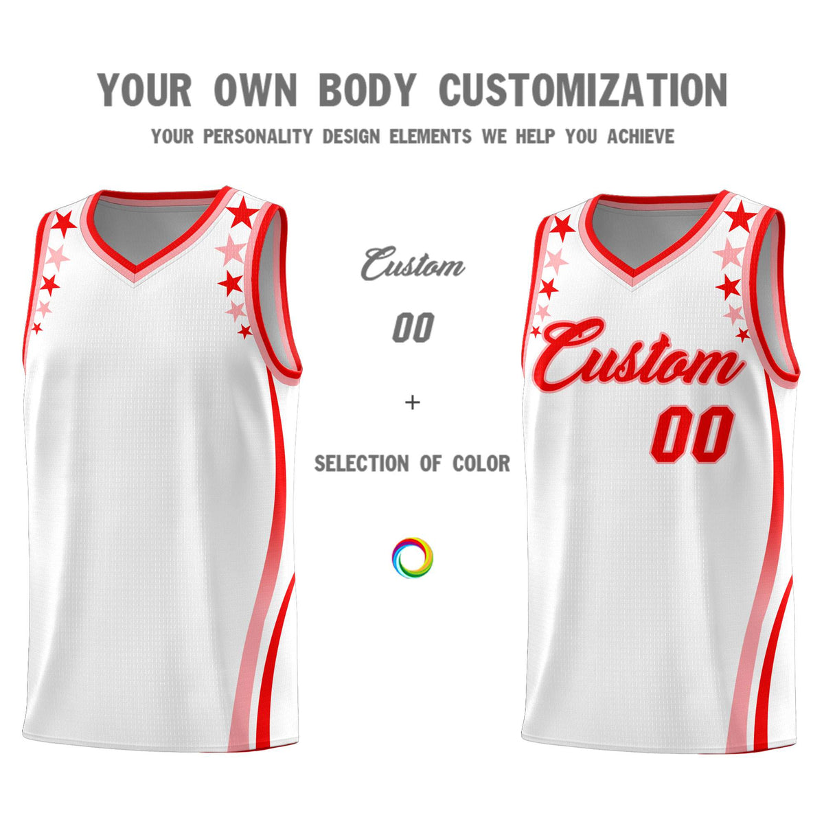 Custom White Shoulders Star Pattern Side Color Block Sports Uniform Basketball Jersey