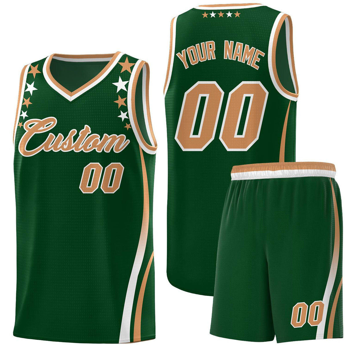 Custom Green Shoulders Star Pattern Side Color Block Sports Uniform Basketball Jersey