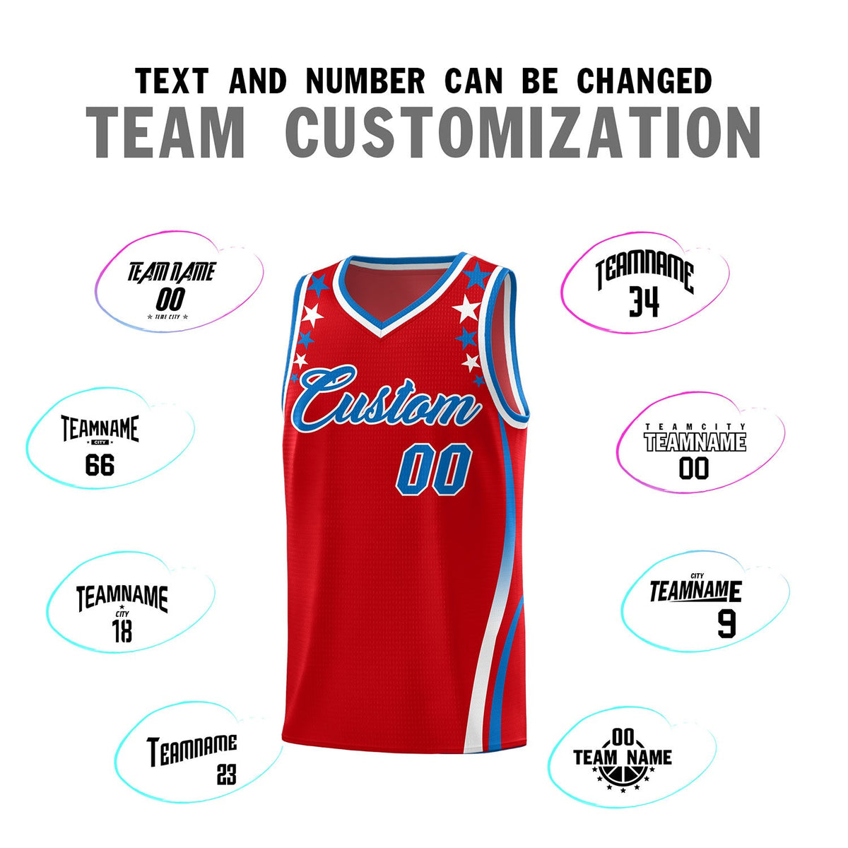 Custom Red Shoulders Star Pattern Side Color Block Sports Uniform Basketball Jersey