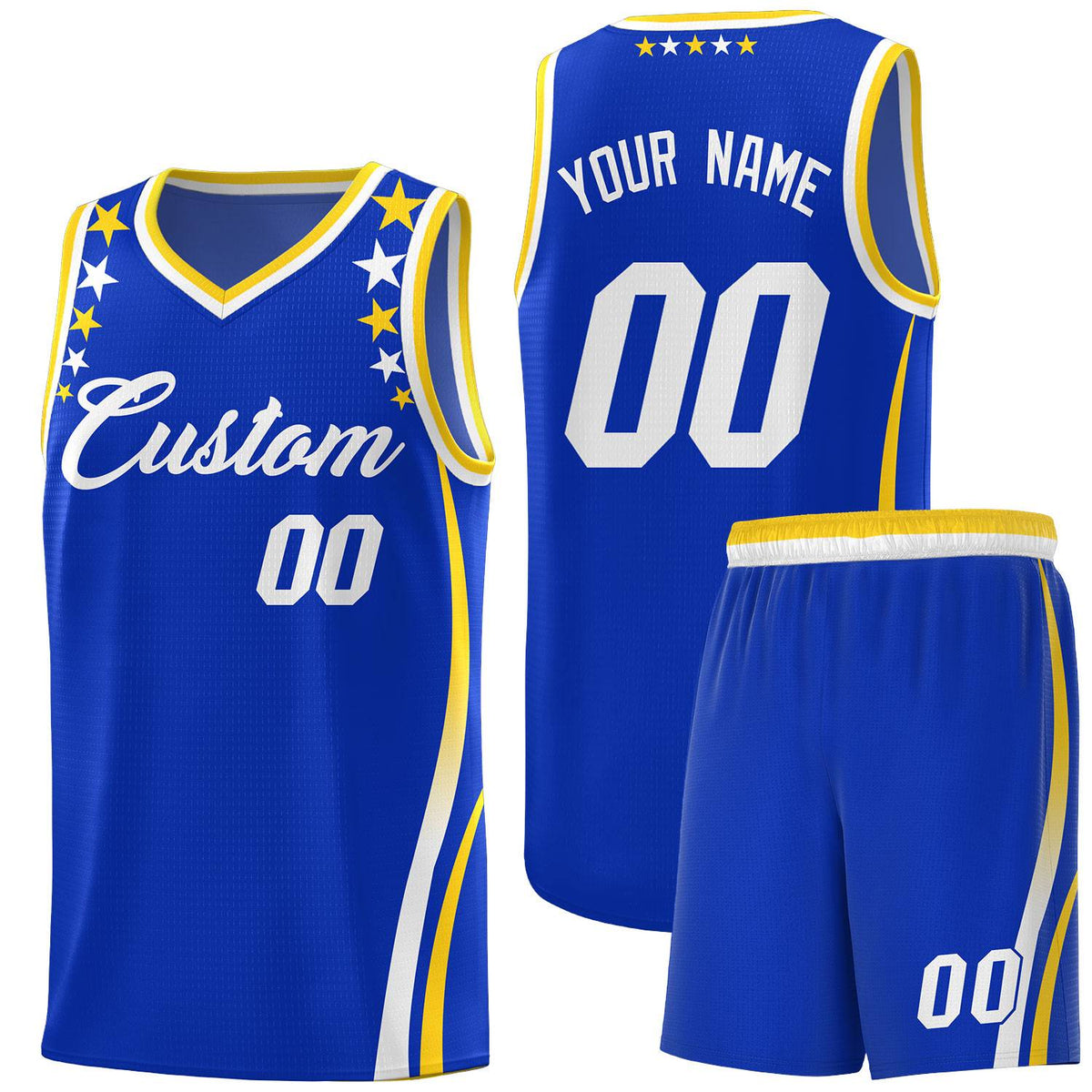 Custom Royal Shoulders Star Pattern Side Color Block Sports Uniform Basketball Jersey