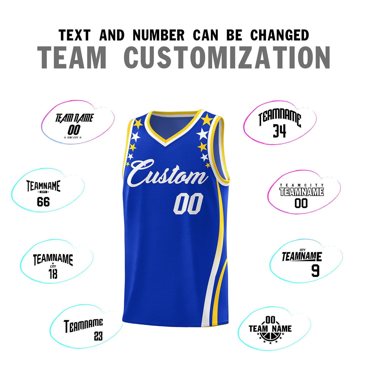 Custom Royal Shoulders Star Pattern Side Color Block Sports Uniform Basketball Jersey