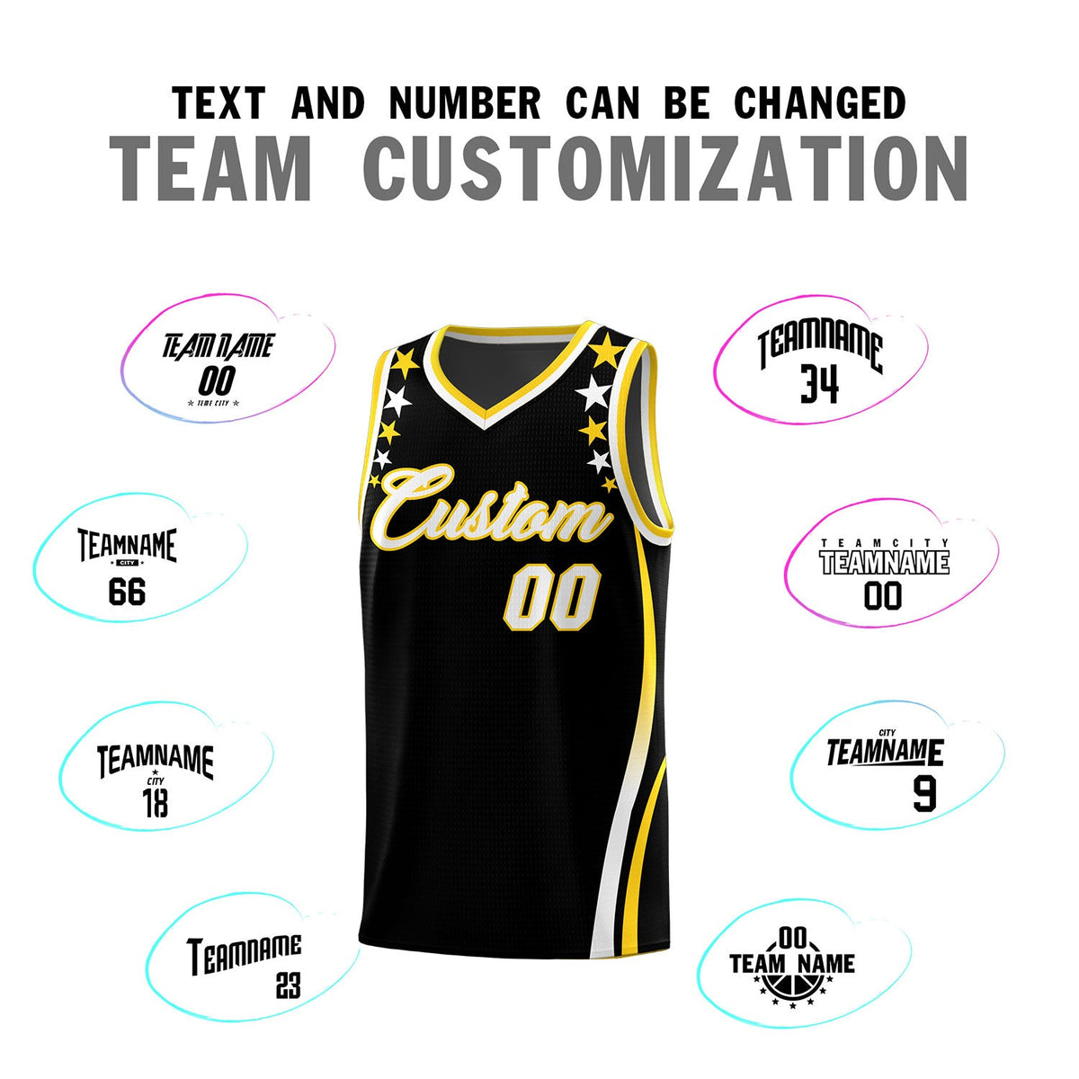 Custom Black Shoulders Star Pattern Side Color Block Sports Uniform Basketball Jersey