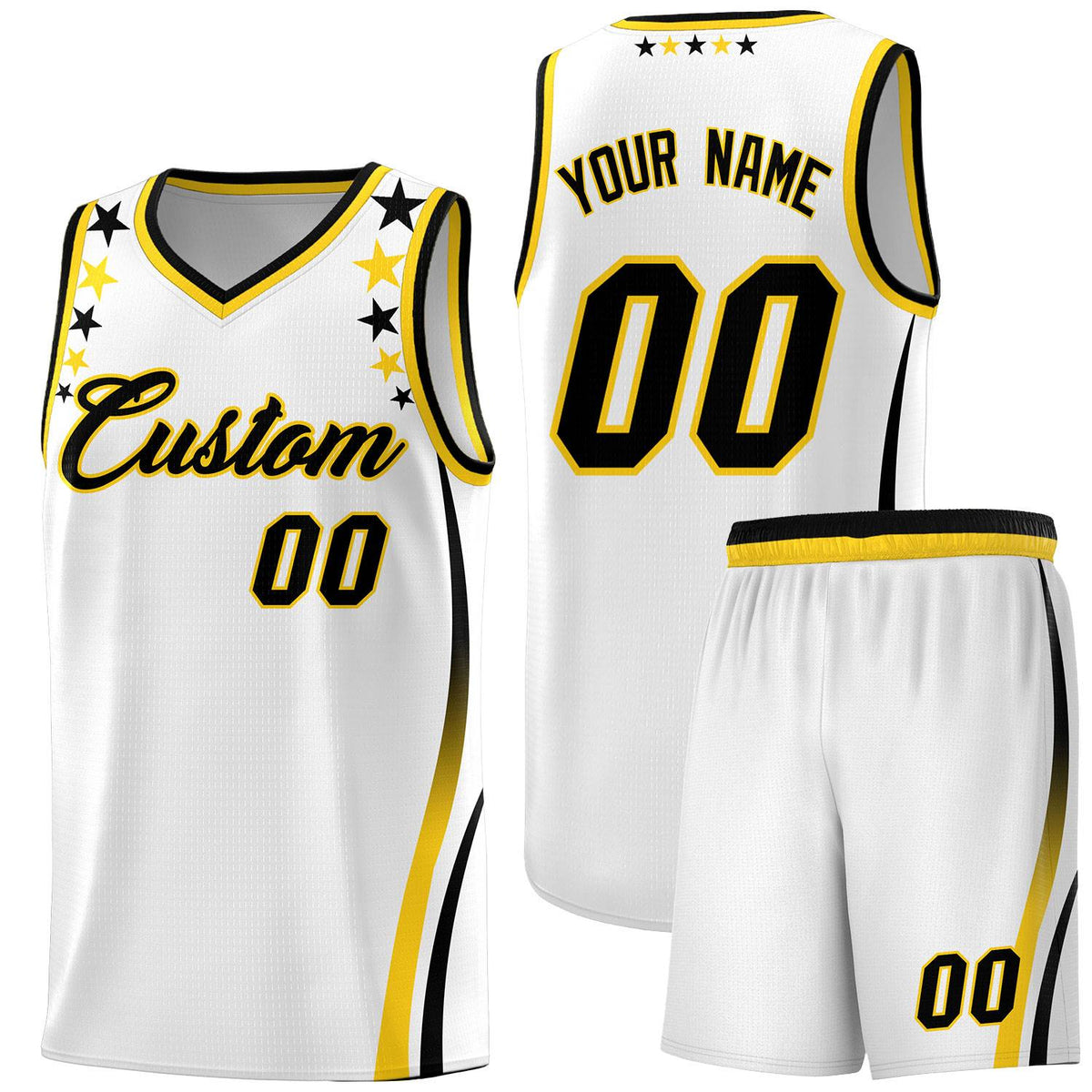 Custom White Shoulders Star Pattern Side Color Block Sports Uniform Basketball Jersey