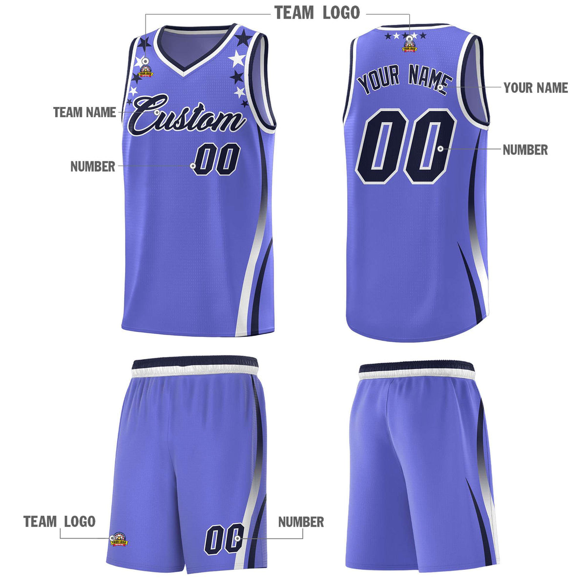 Custom Purple Shoulders Star Pattern Side Color Block Sports Uniform Basketball Jersey