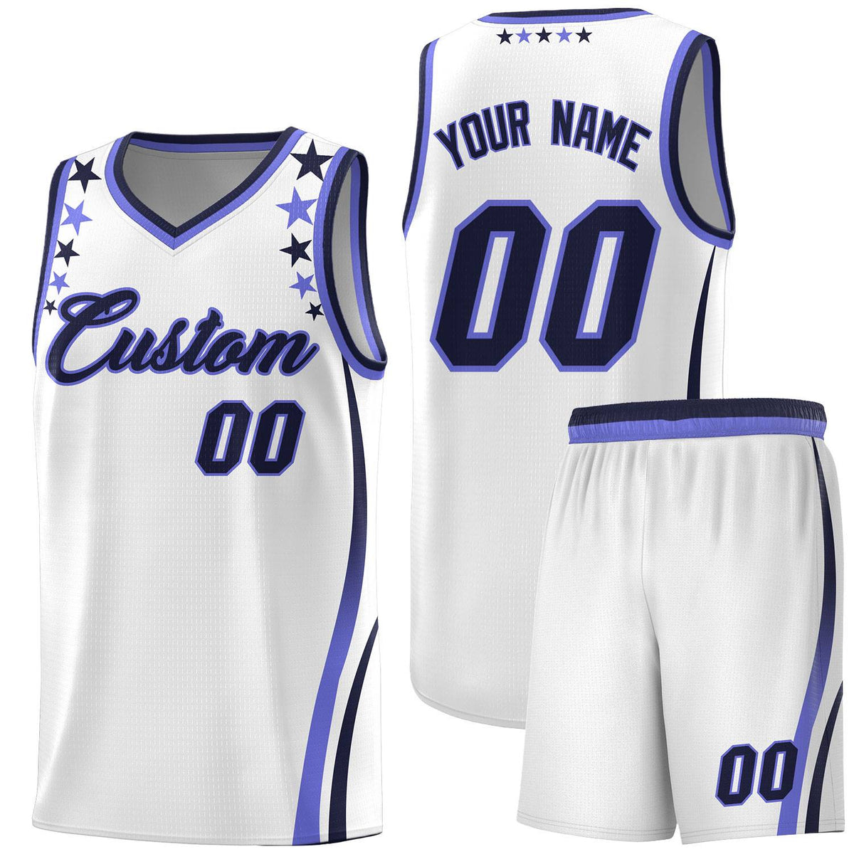 Custom White Shoulders Star Pattern Side Color Block Sports Uniform Basketball Jersey