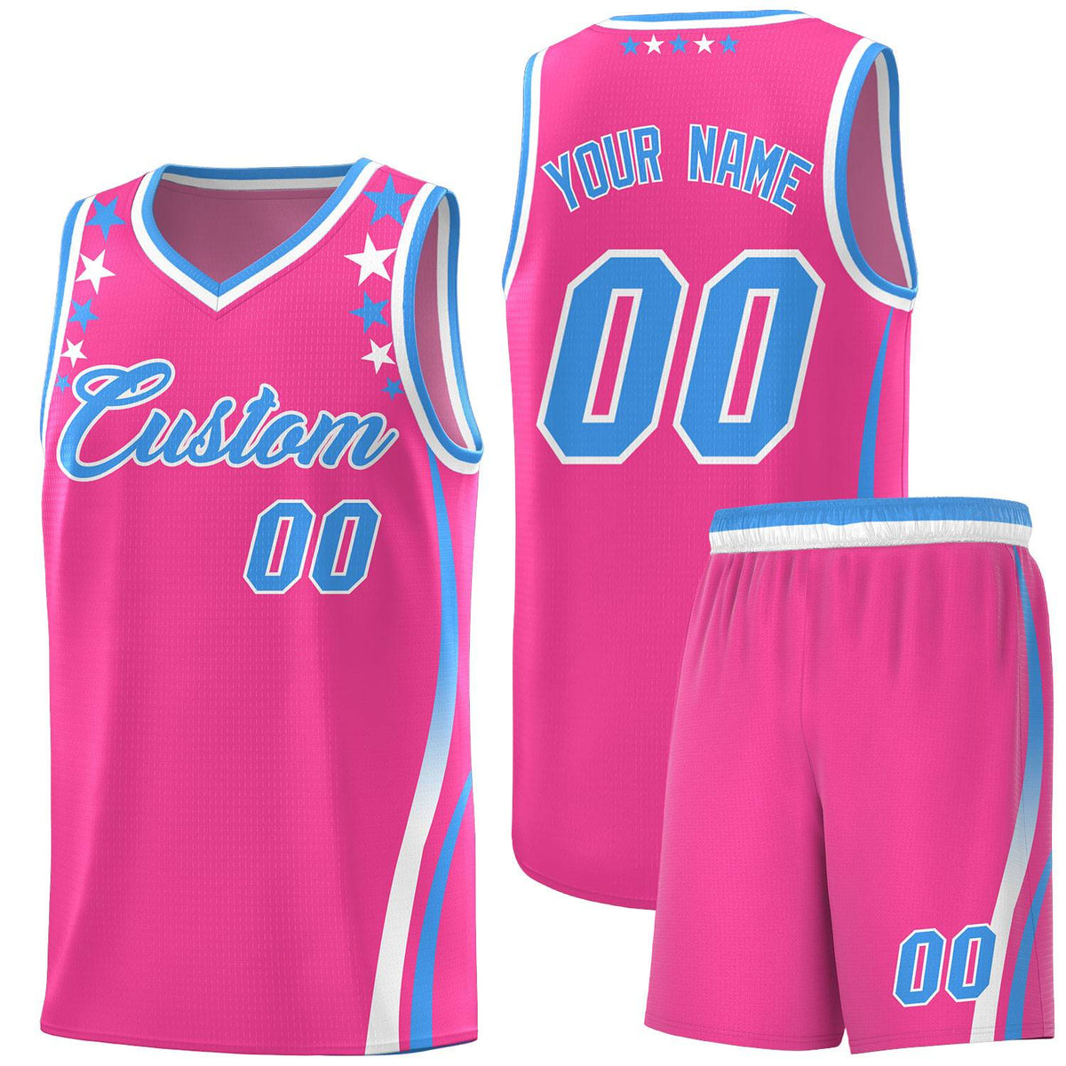 Custom Pink Shoulders Star Pattern Side Color Block Sports Uniform Basketball Jersey
