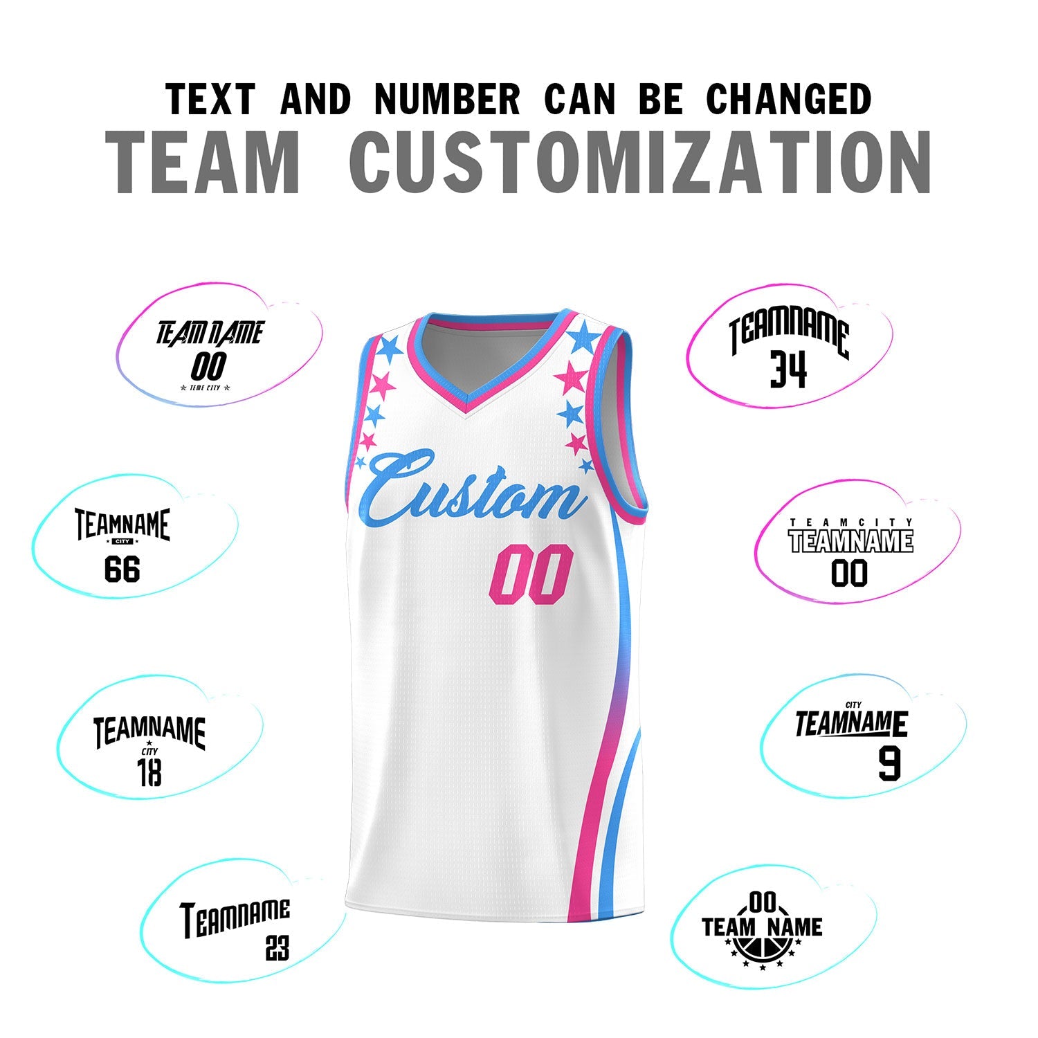 Custom White Shoulders Star Pattern Side Color Block Sports Uniform Basketball Jersey