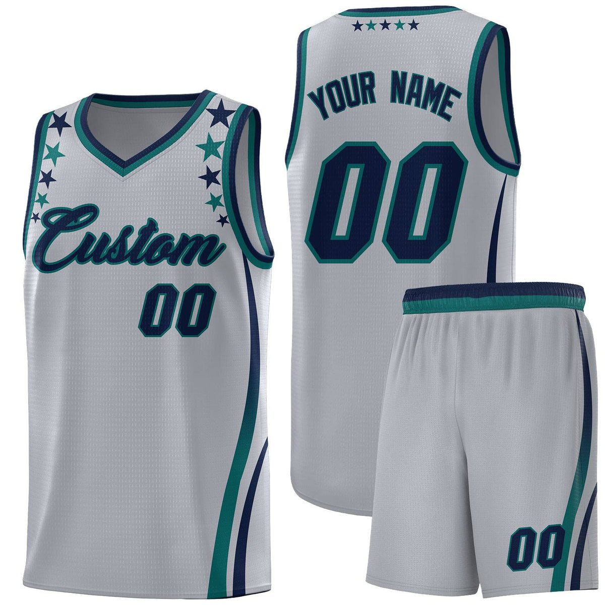 Custom Gray Shoulders Star Pattern Side Color Block Sports Uniform Basketball Jersey