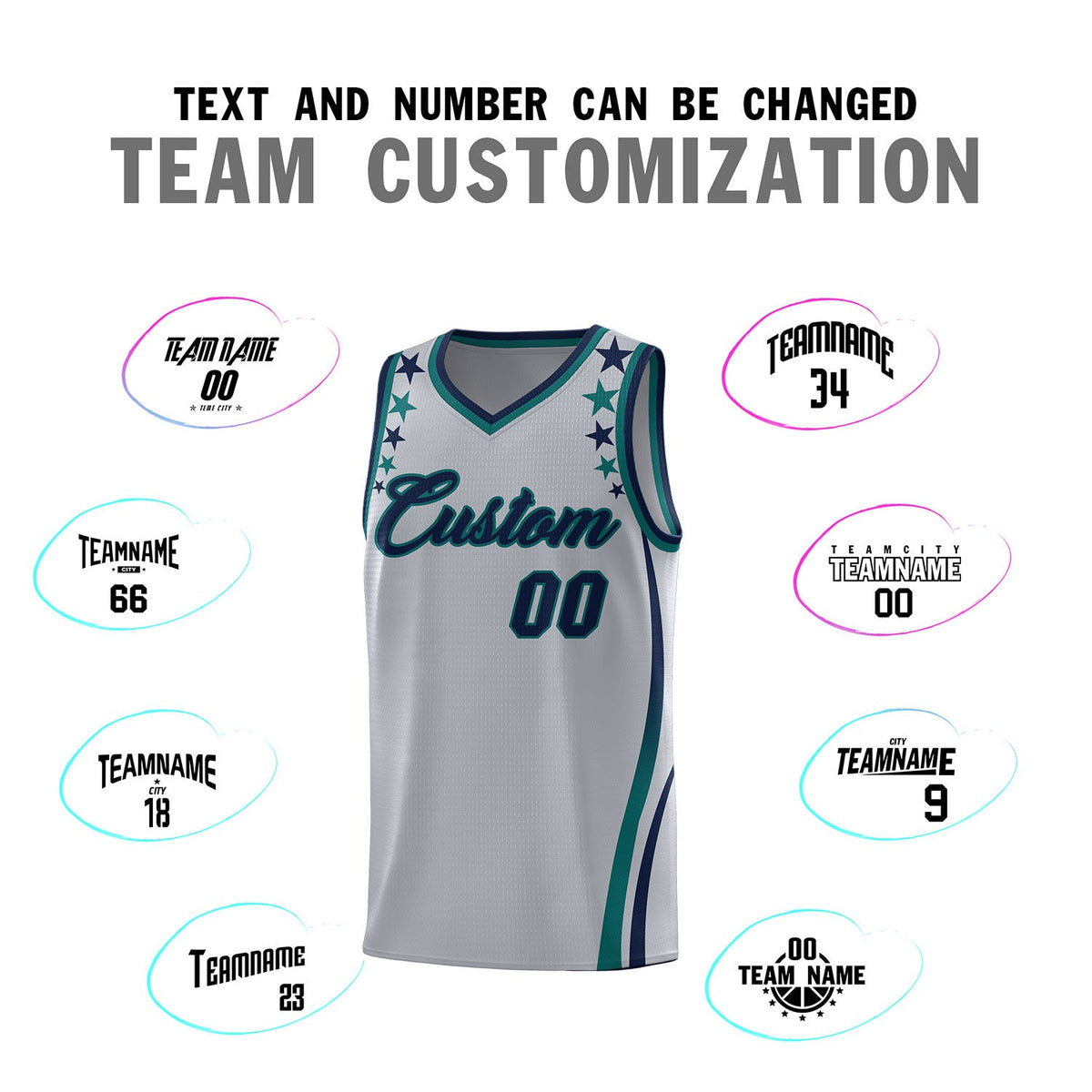 Custom Gray Shoulders Star Pattern Side Color Block Sports Uniform Basketball Jersey
