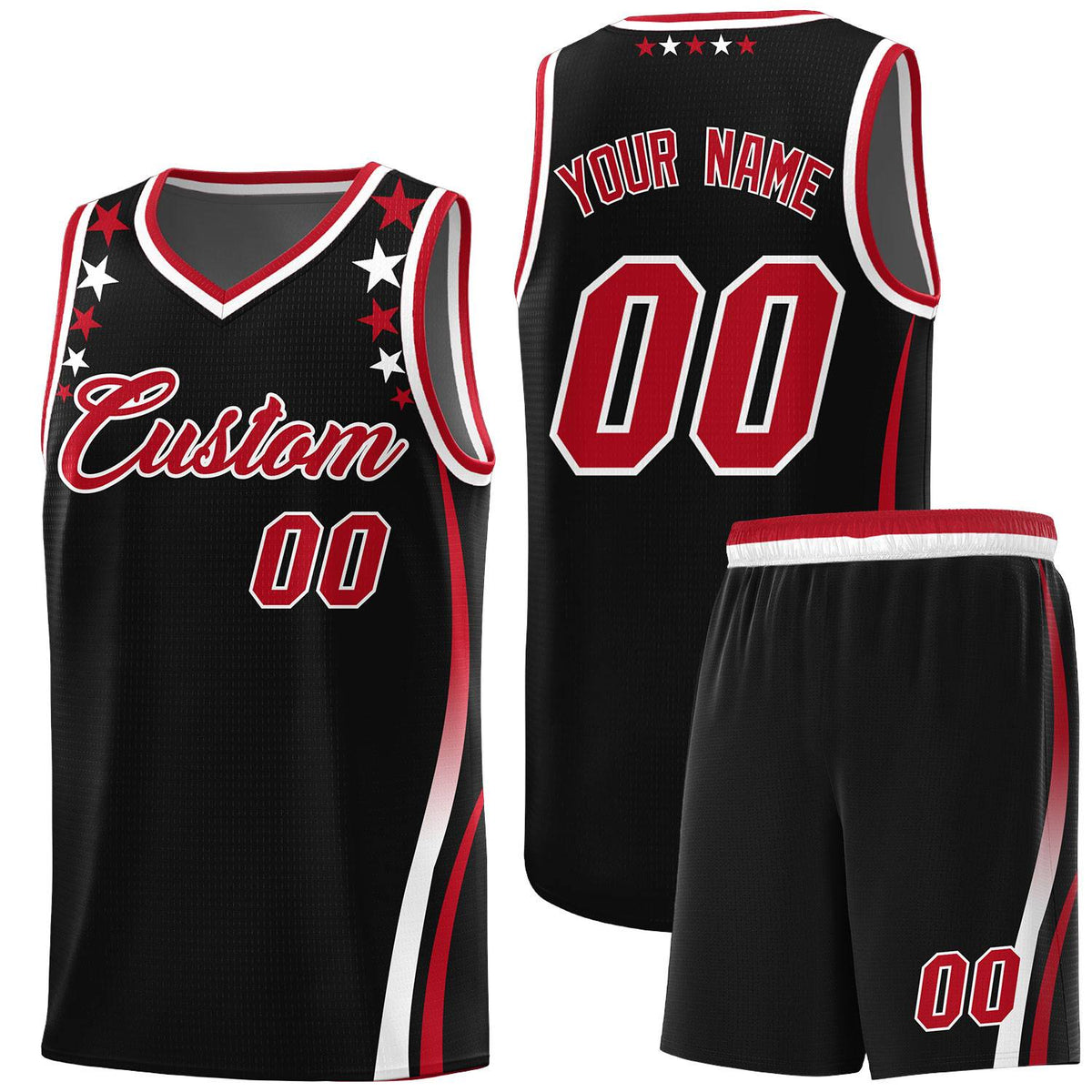 Custom Black Shoulders Star Pattern Side Color Block Sports Uniform Basketball Jersey