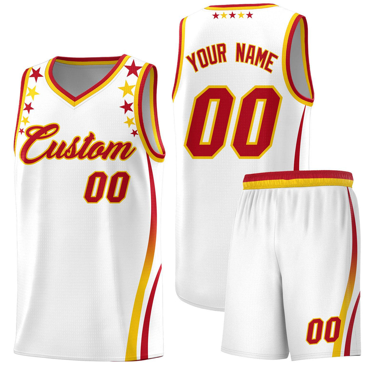 Custom White Shoulders Star Pattern Side Color Block Sports Uniform Basketball Jersey