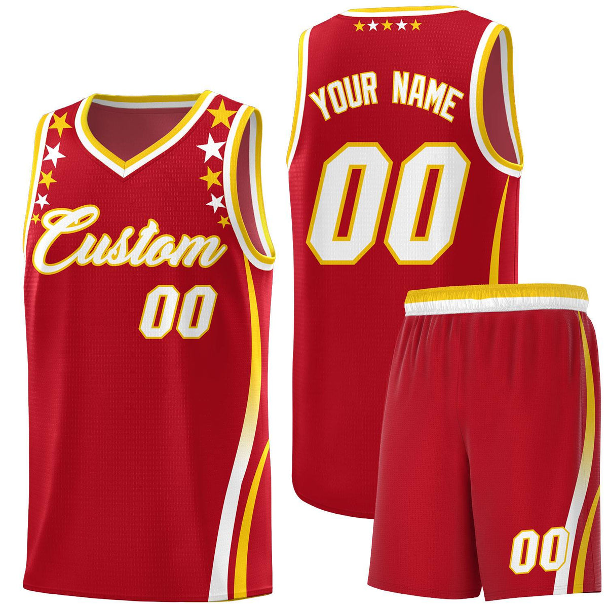 Custom Red Shoulders Star Pattern Side Color Block Sports Uniform Basketball Jersey