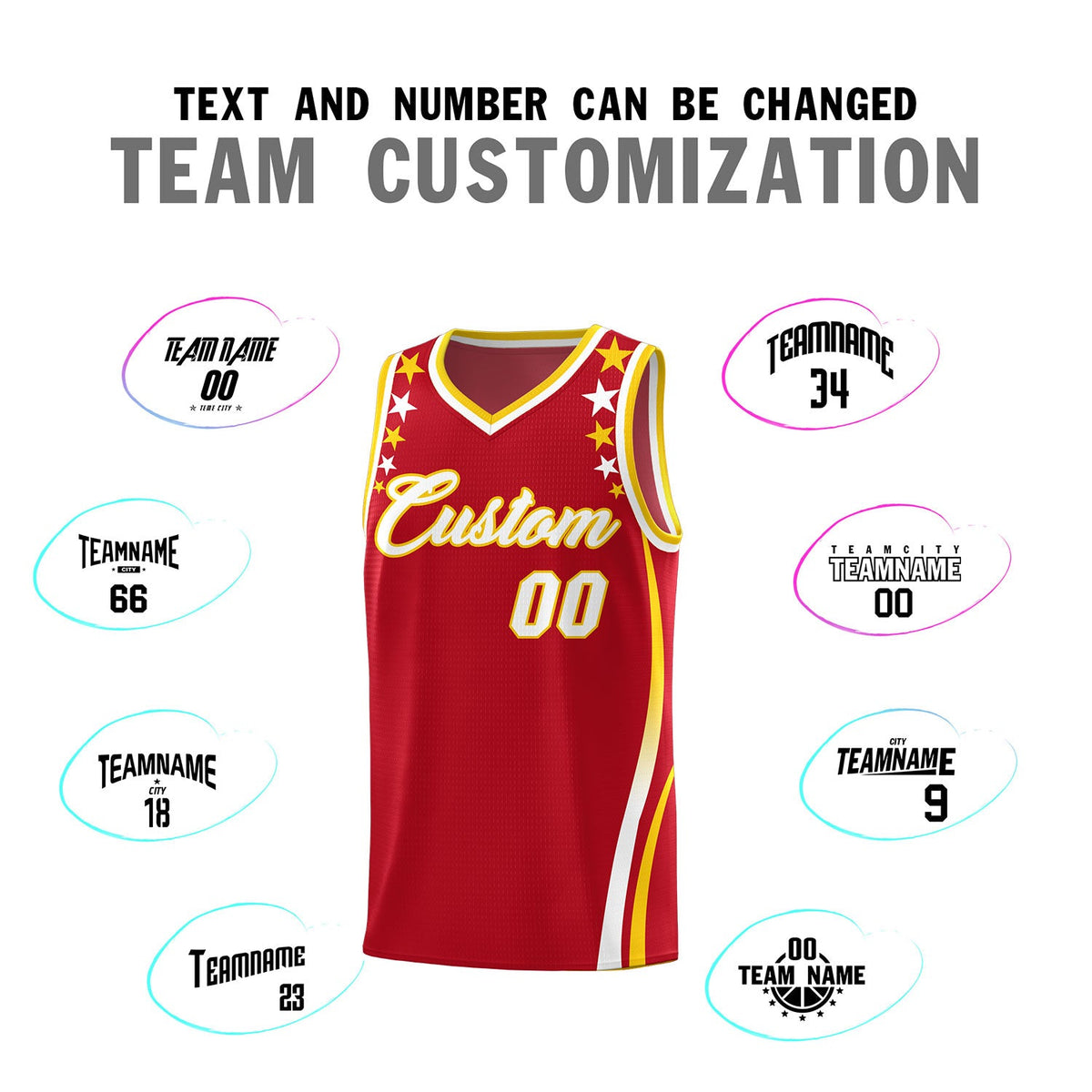 Custom Red Shoulders Star Pattern Side Color Block Sports Uniform Basketball Jersey