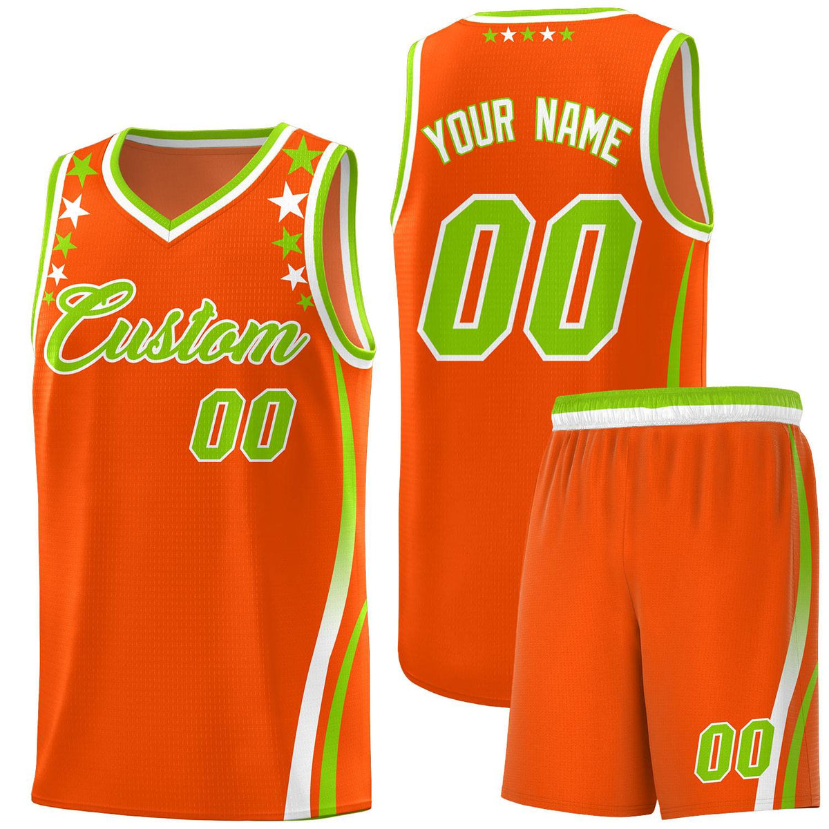 Custom Orange Shoulders Star Pattern Side Color Block Sports Uniform Basketball Jersey