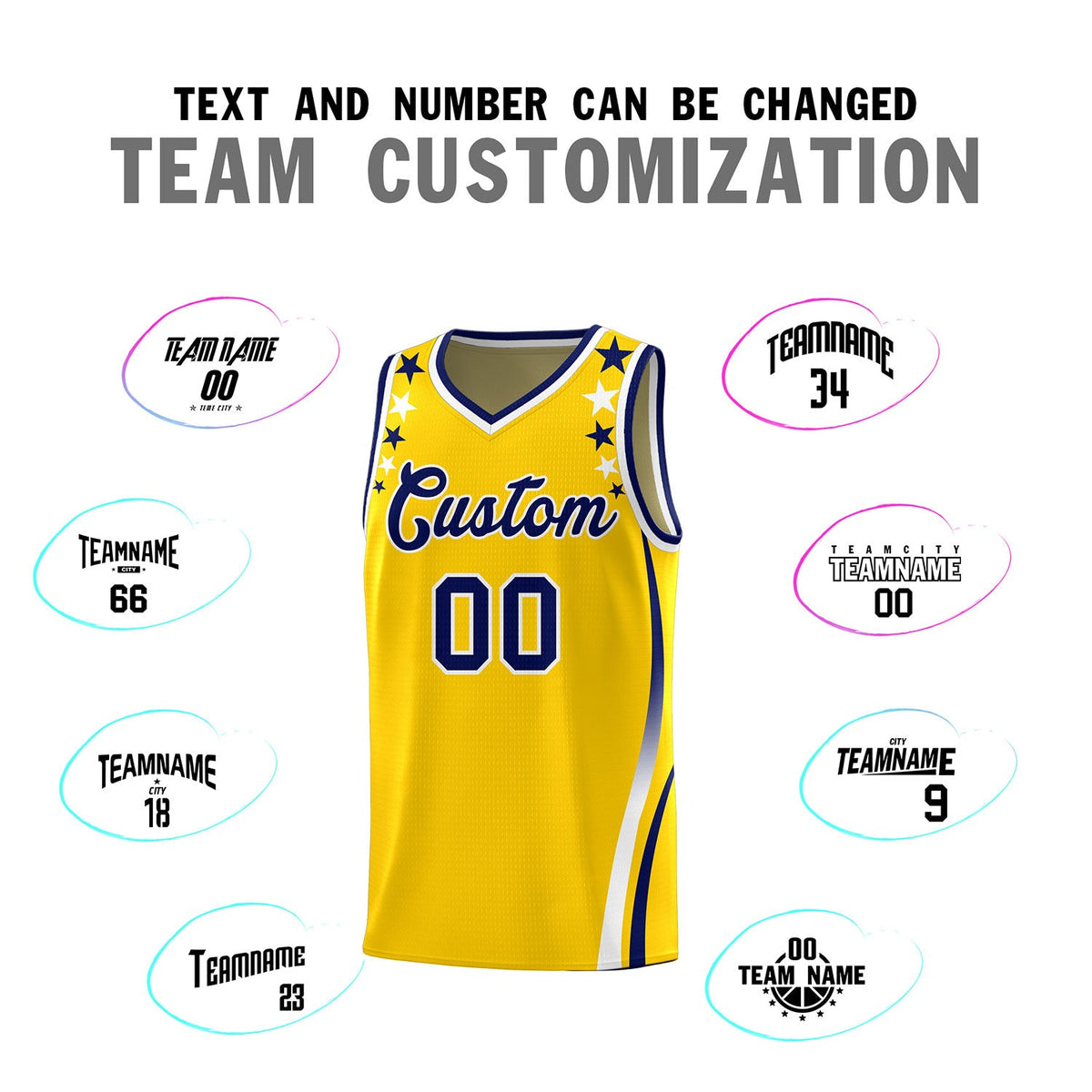 Custom Gold Shoulders Star Pattern Side Color Block Sports Uniform Basketball Jersey