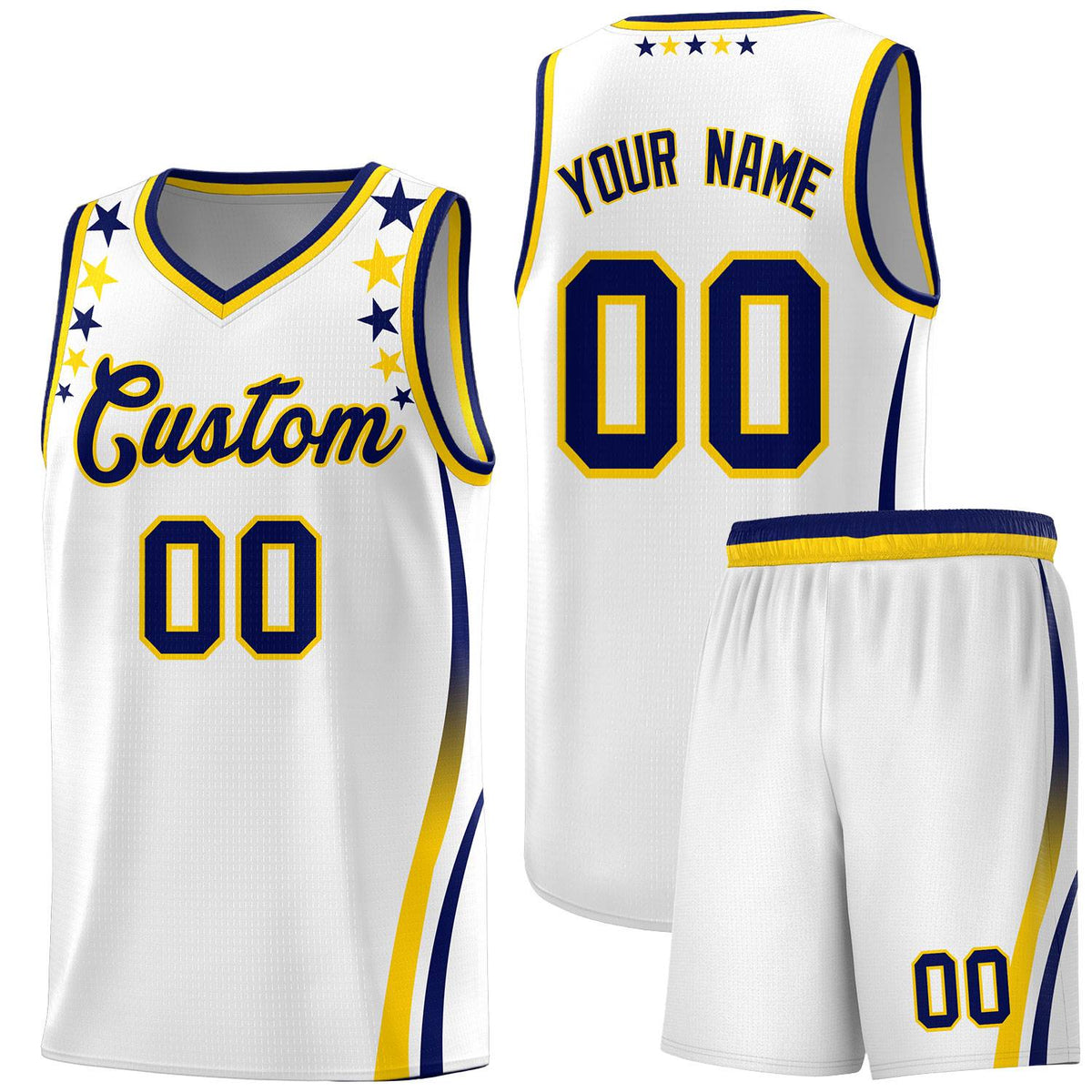 Custom White Shoulders Star Pattern Side Color Block Sports Uniform Basketball Jersey