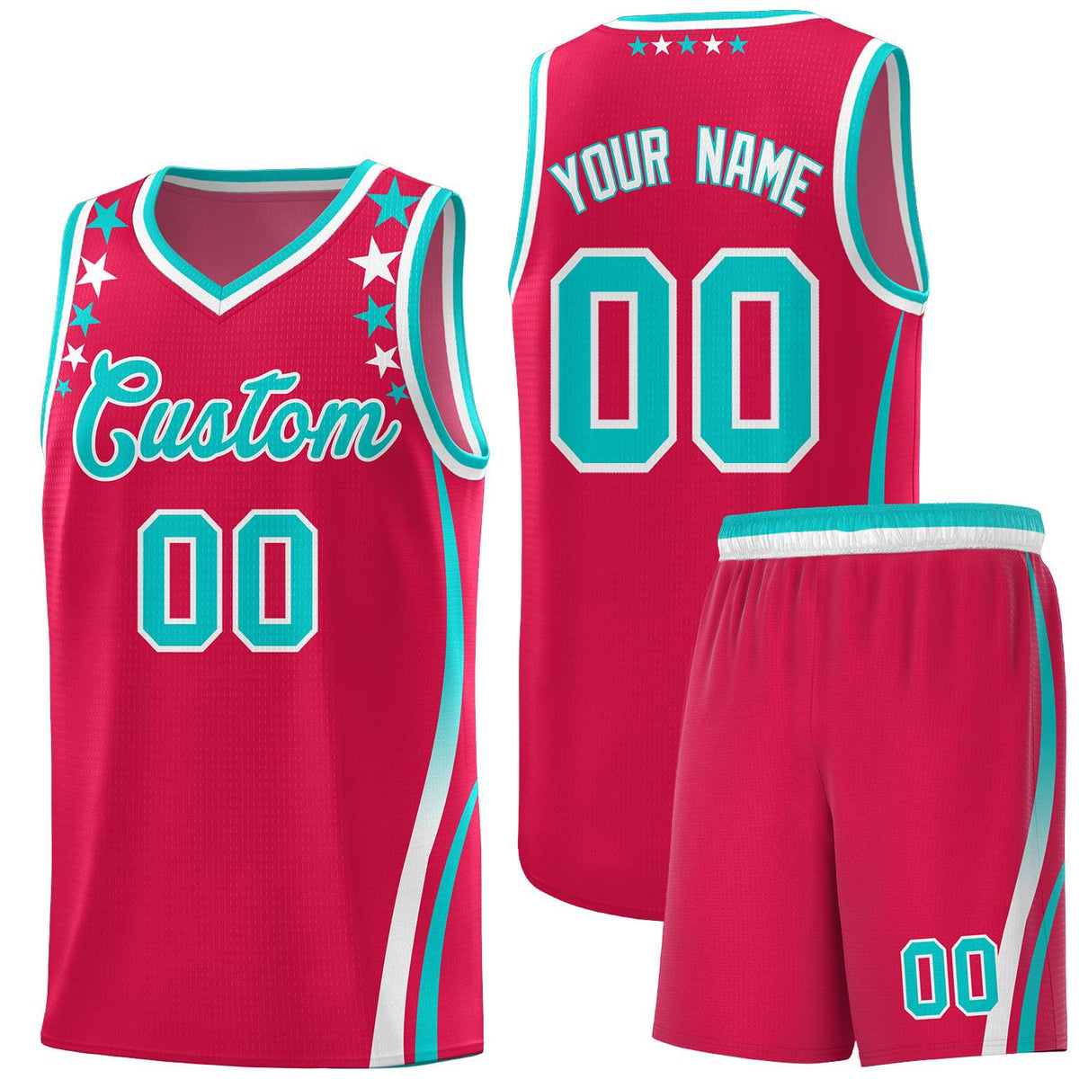 Custom Red Shoulders Star Pattern Side Color Block Sports Uniform Basketball Jersey
