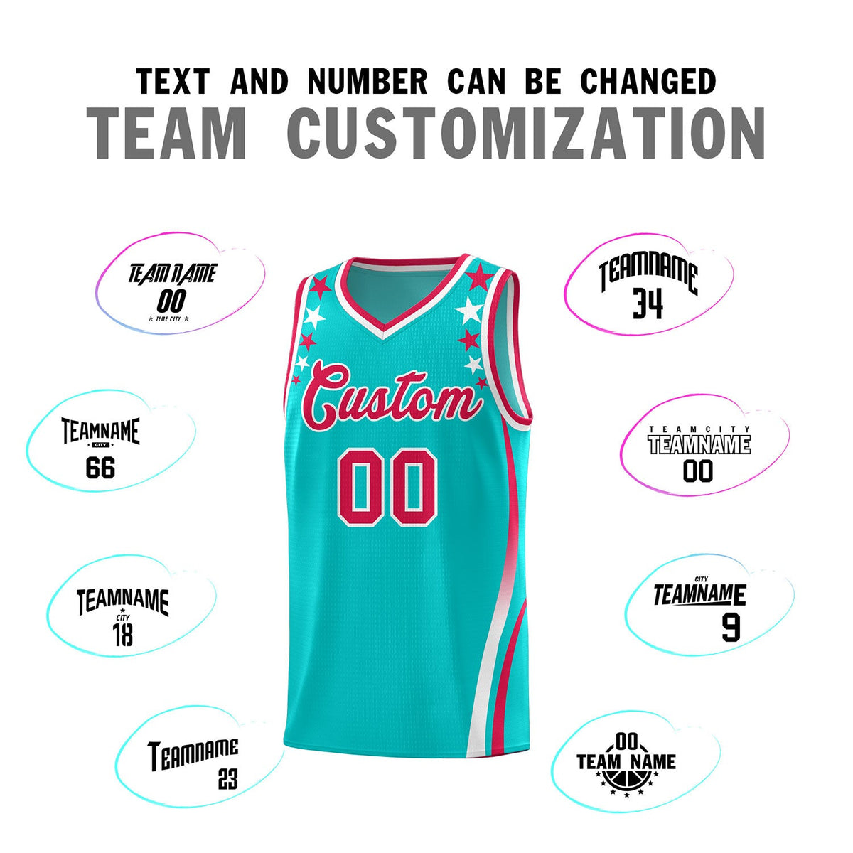 Custom Sky Blue Shoulders Star Pattern Side Color Block Sports Uniform Basketball Jersey