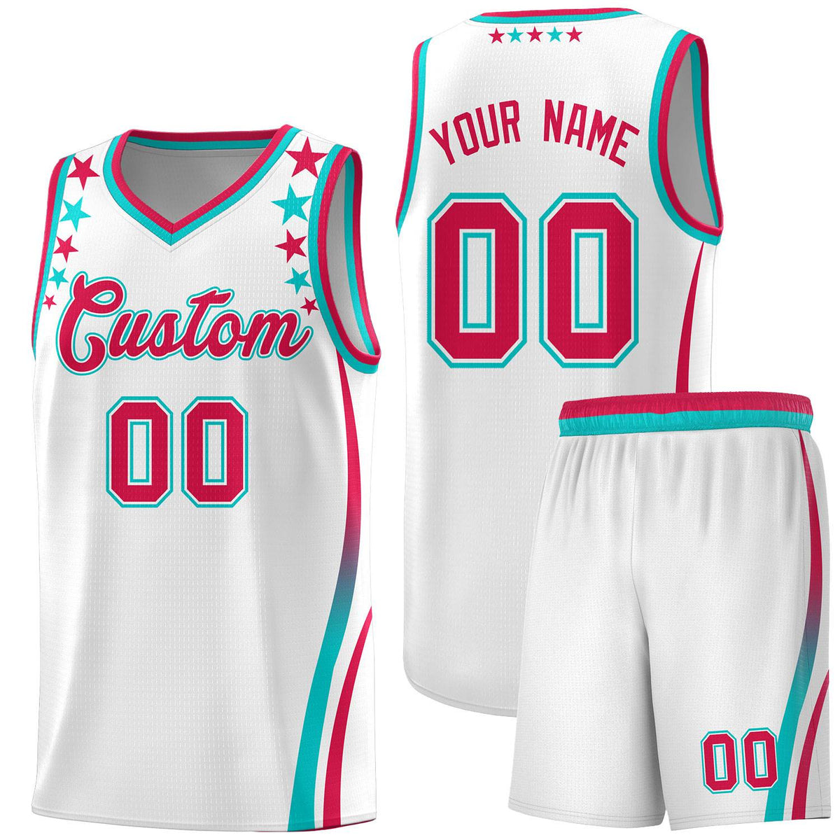 Custom White Shoulders Star Pattern Side Color Block Sports Uniform Basketball Jersey