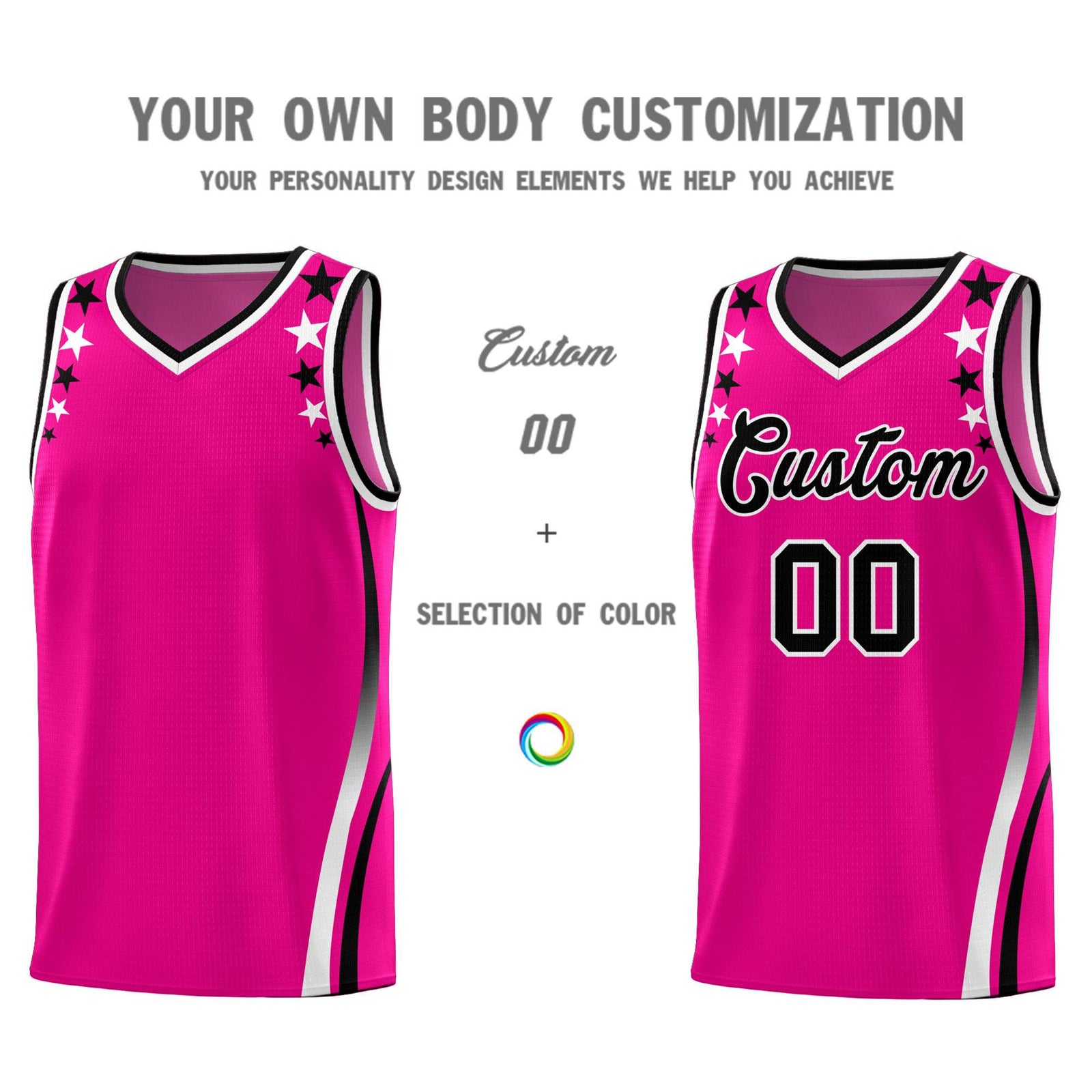 Custom Red Shoulders Star Pattern Side Color Block Sports Uniform Basketball Jersey