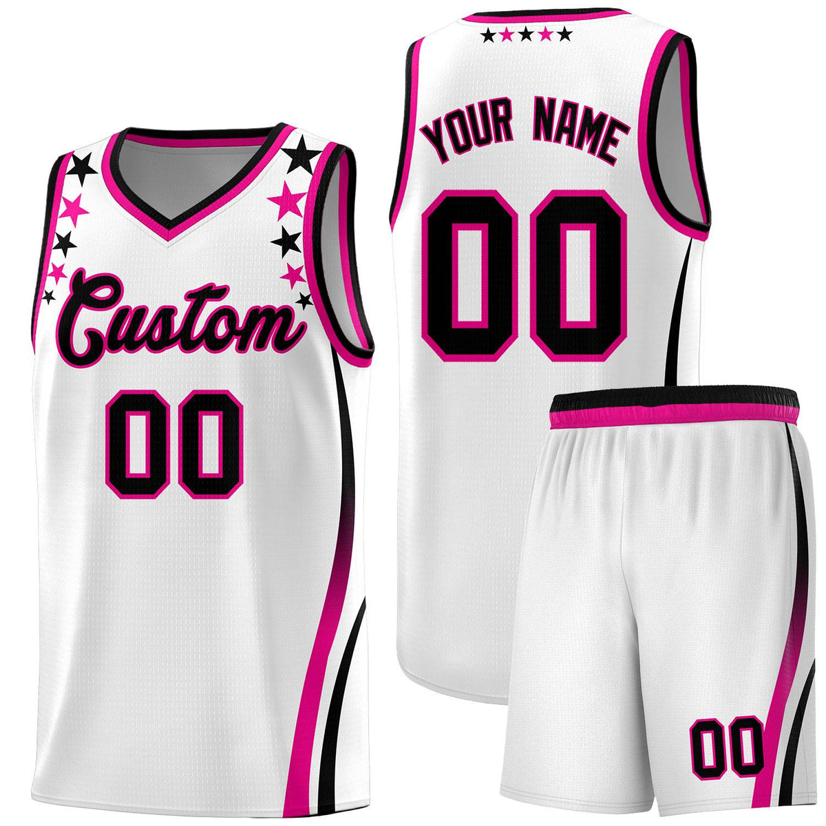 Custom White Shoulders Star Pattern Side Color Block Sports Uniform Basketball Jersey