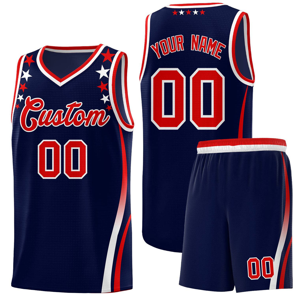 Custom Navy Shoulders Star Pattern Side Color Block Sports Uniform Basketball Jersey