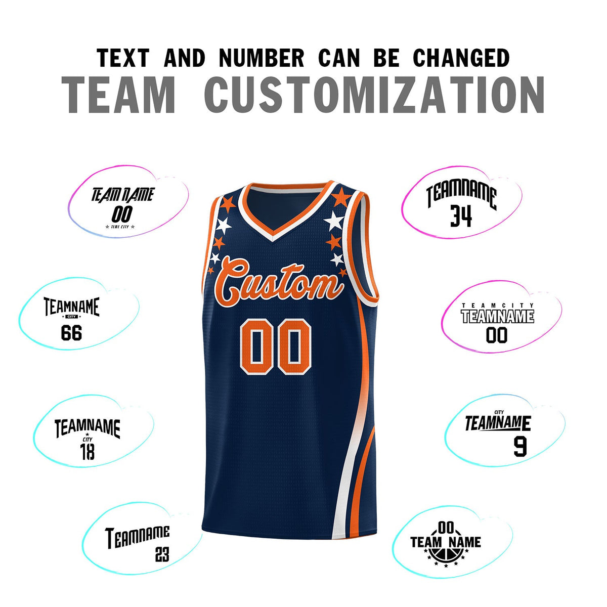 Custom Navy Shoulders Star Pattern Side Color Block Sports Uniform Basketball Jersey