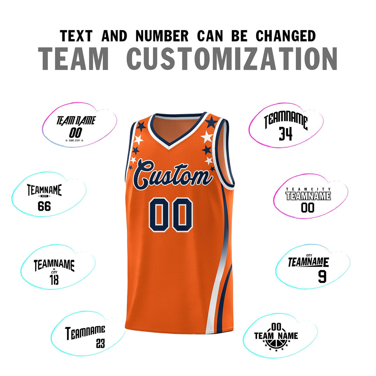 Custom Orange Shoulders Star Pattern Side Color Block Sports Uniform Basketball Jersey