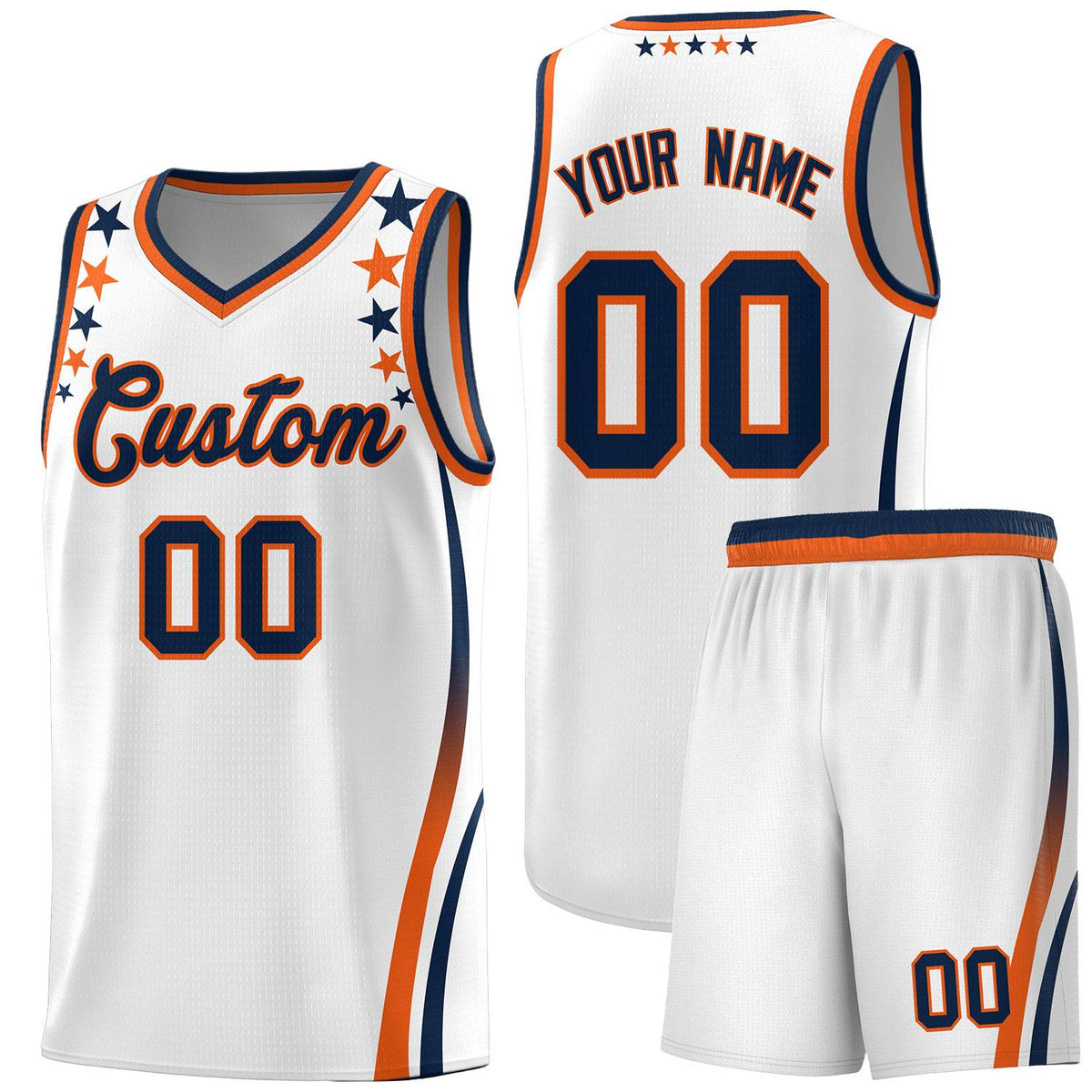 Custom White Shoulders Star Pattern Side Color Block Sports Uniform Basketball Jersey