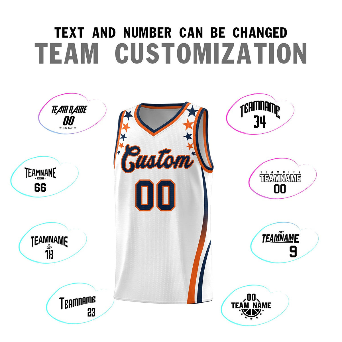Custom White Shoulders Star Pattern Side Color Block Sports Uniform Basketball Jersey