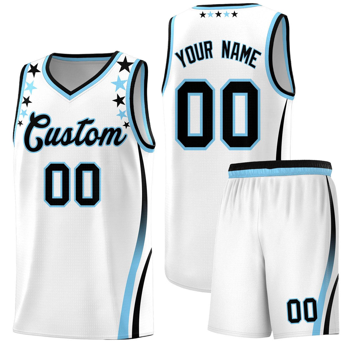 Custom White Shoulders Star Pattern Side Color Block Sports Uniform Basketball Jersey