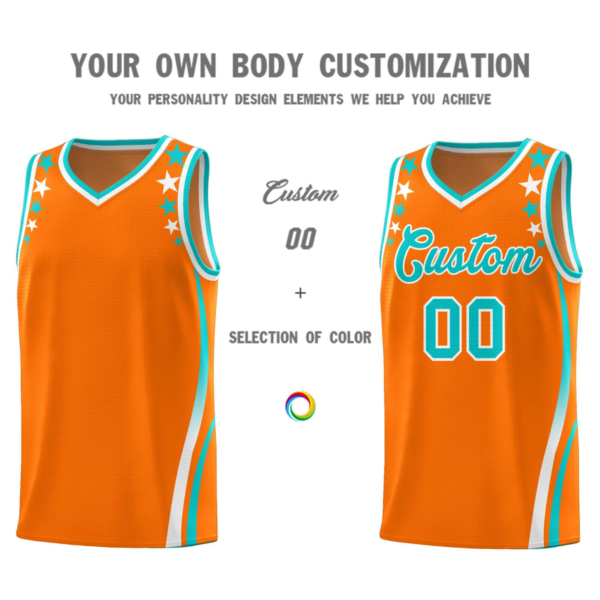 Custom Orange Shoulders Star Pattern Side Color Block Sports Uniform Basketball Jersey