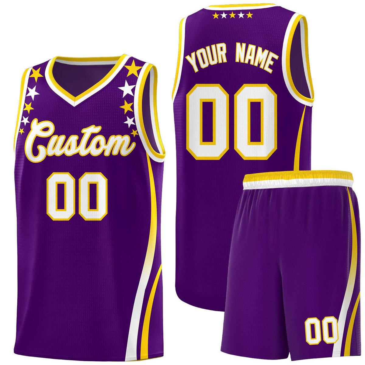 Custom Purple Shoulders Star Pattern Side Color Block Sports Uniform Basketball Jersey