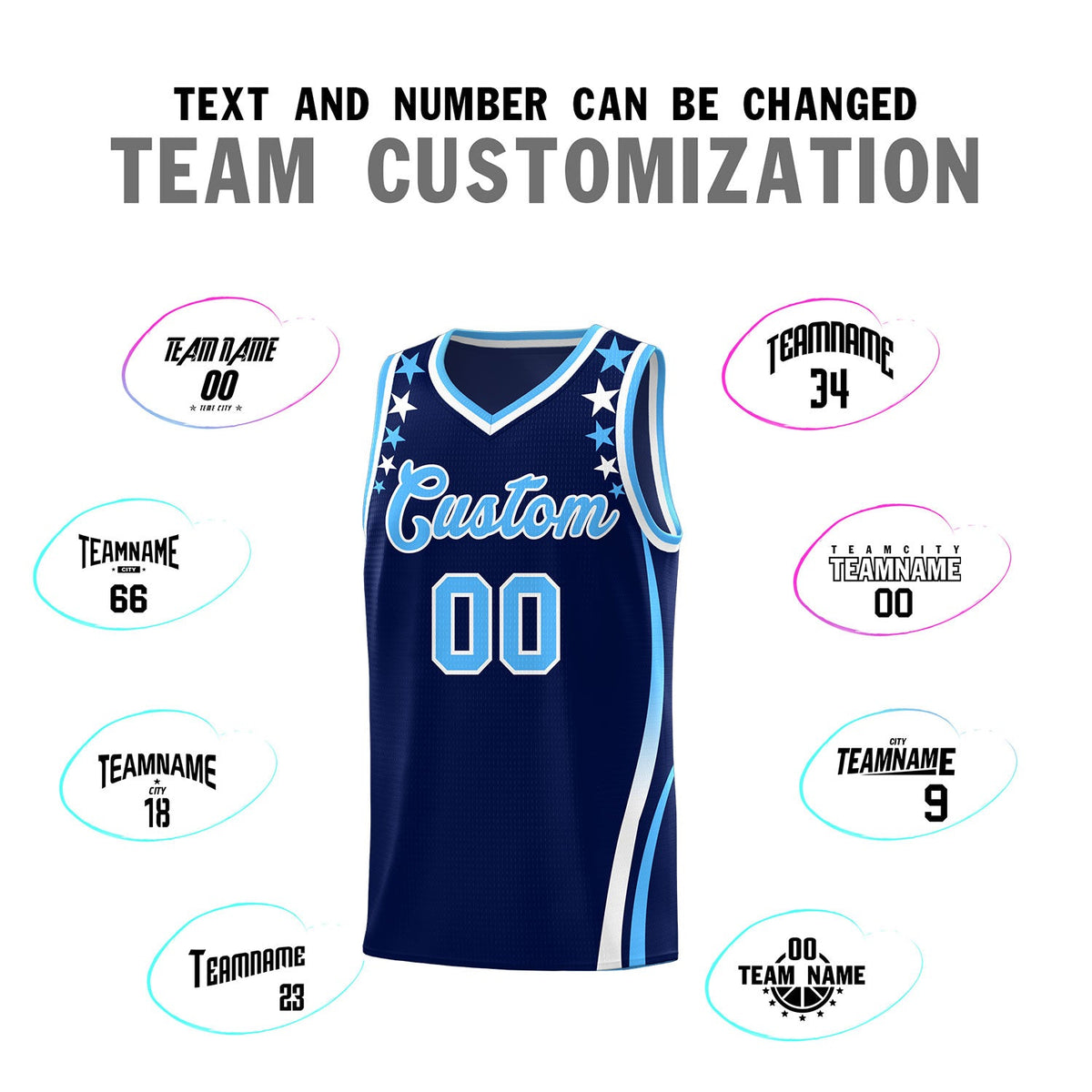 Custom Navy Shoulders Star Pattern Side Color Block Sports Uniform Basketball Jersey