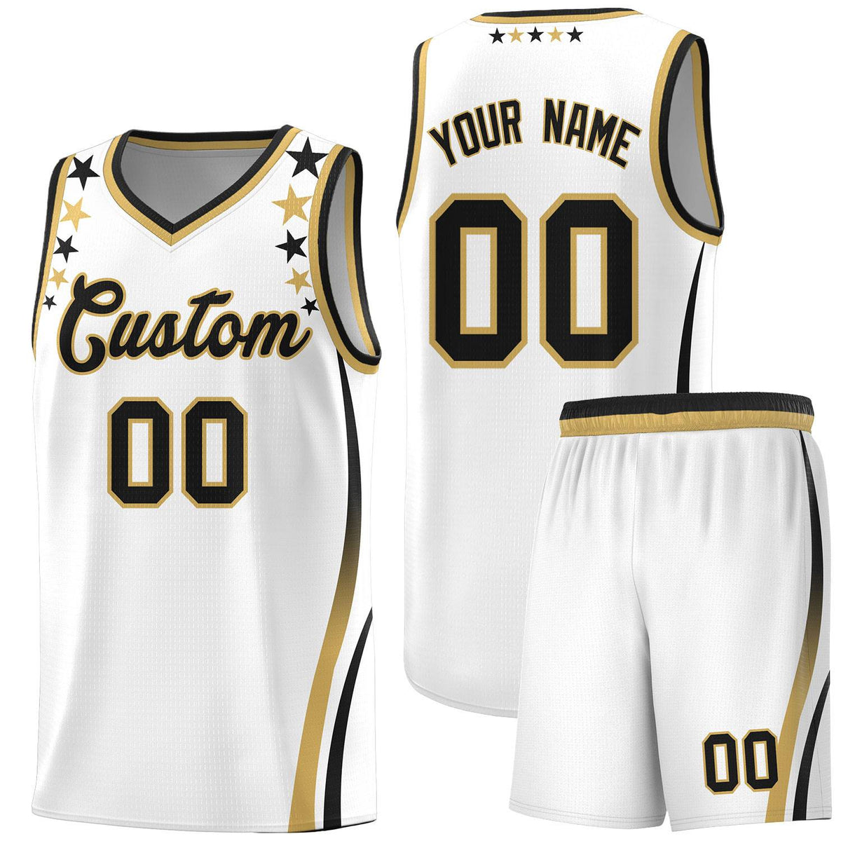 Custom White Shoulders Star Pattern Side Color Block Sports Uniform Basketball Jersey