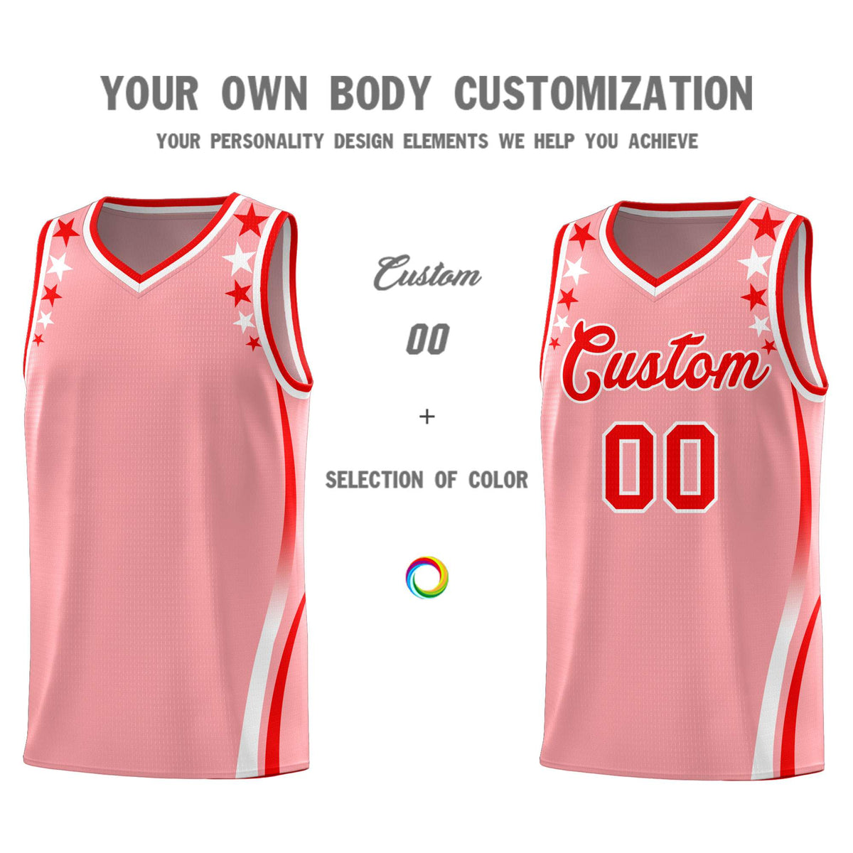 Custom Pink Shoulders Star Pattern Side Color Block Sports Uniform Basketball Jersey