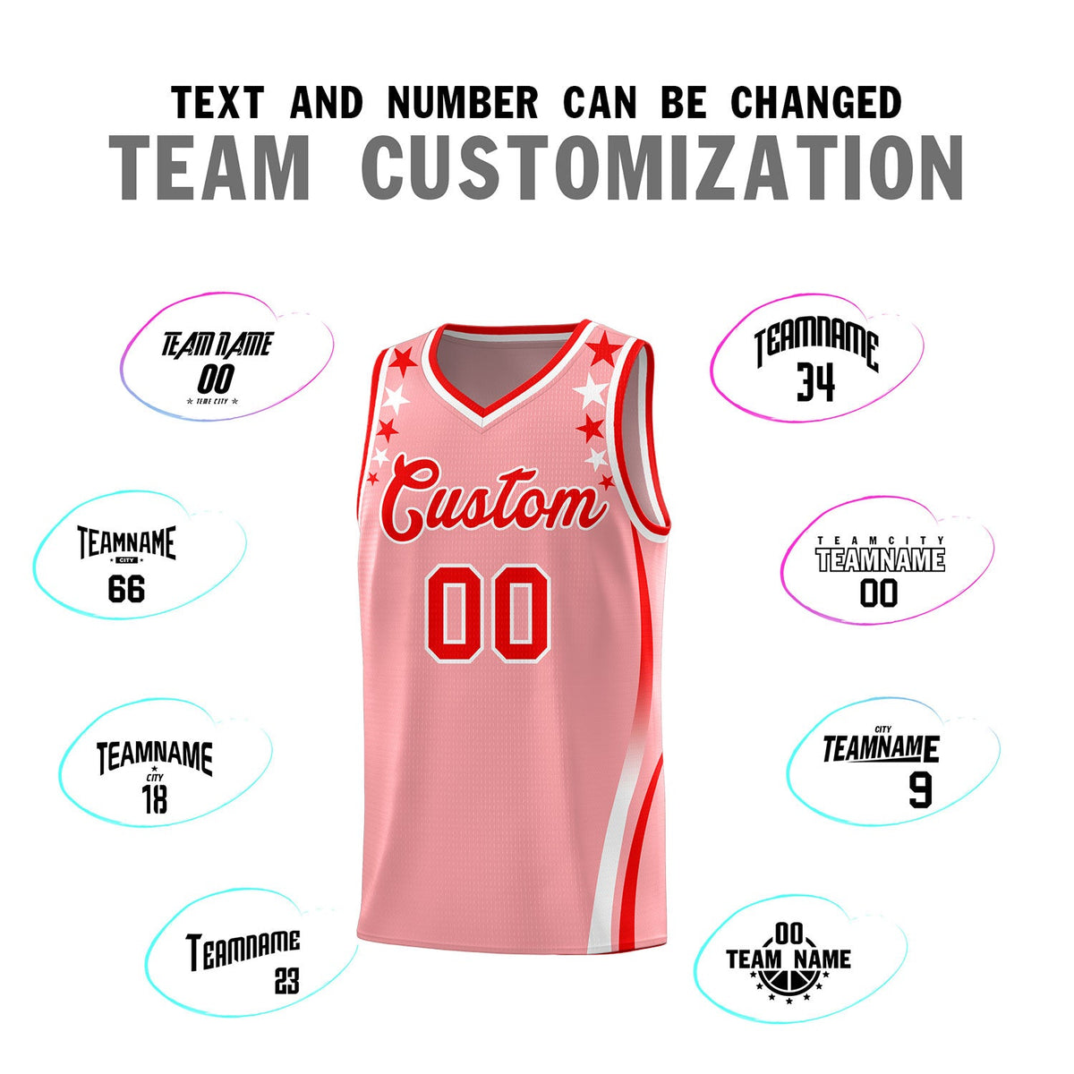 Custom Pink Shoulders Star Pattern Side Color Block Sports Uniform Basketball Jersey