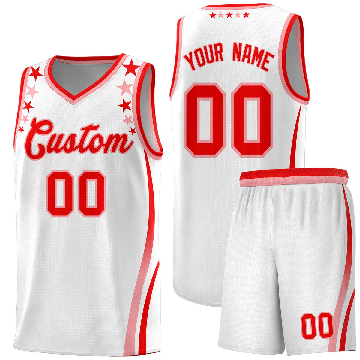 Custom White Shoulders Star Pattern Side Color Block Sports Uniform Basketball Jersey