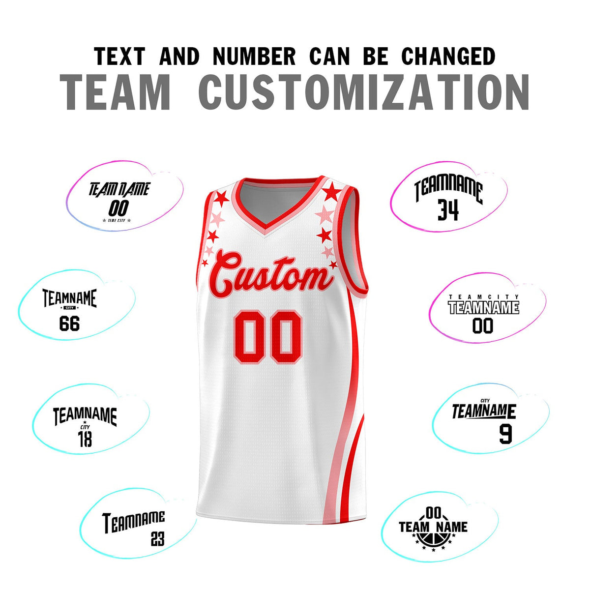Custom White Shoulders Star Pattern Side Color Block Sports Uniform Basketball Jersey