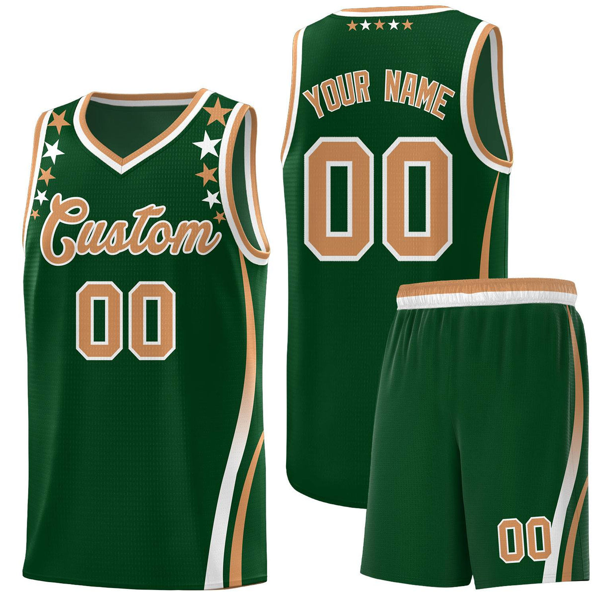 Custom Green Shoulders Star Pattern Side Color Block Sports Uniform Basketball Jersey