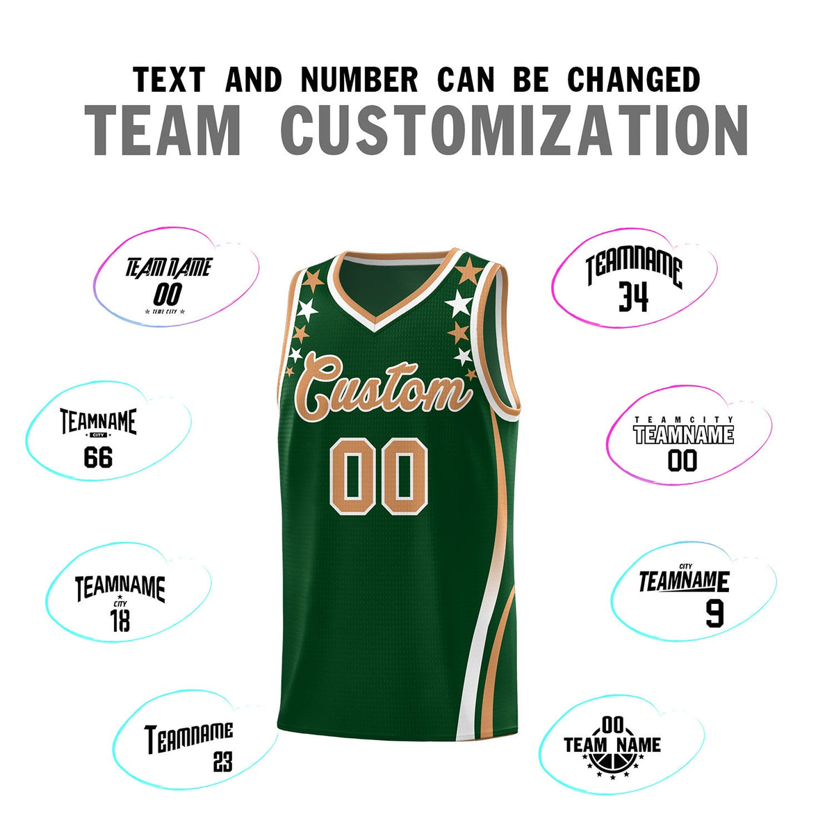 Custom Green Shoulders Star Pattern Side Color Block Sports Uniform Basketball Jersey