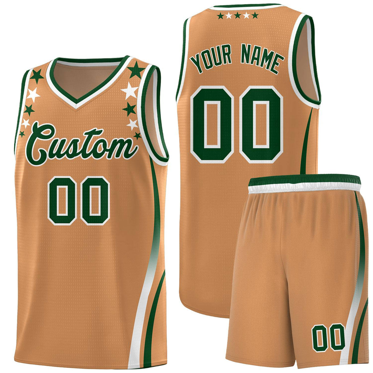 Custom Light Brown Shoulders Star Pattern Side Color Block Sports Uniform Basketball Jersey
