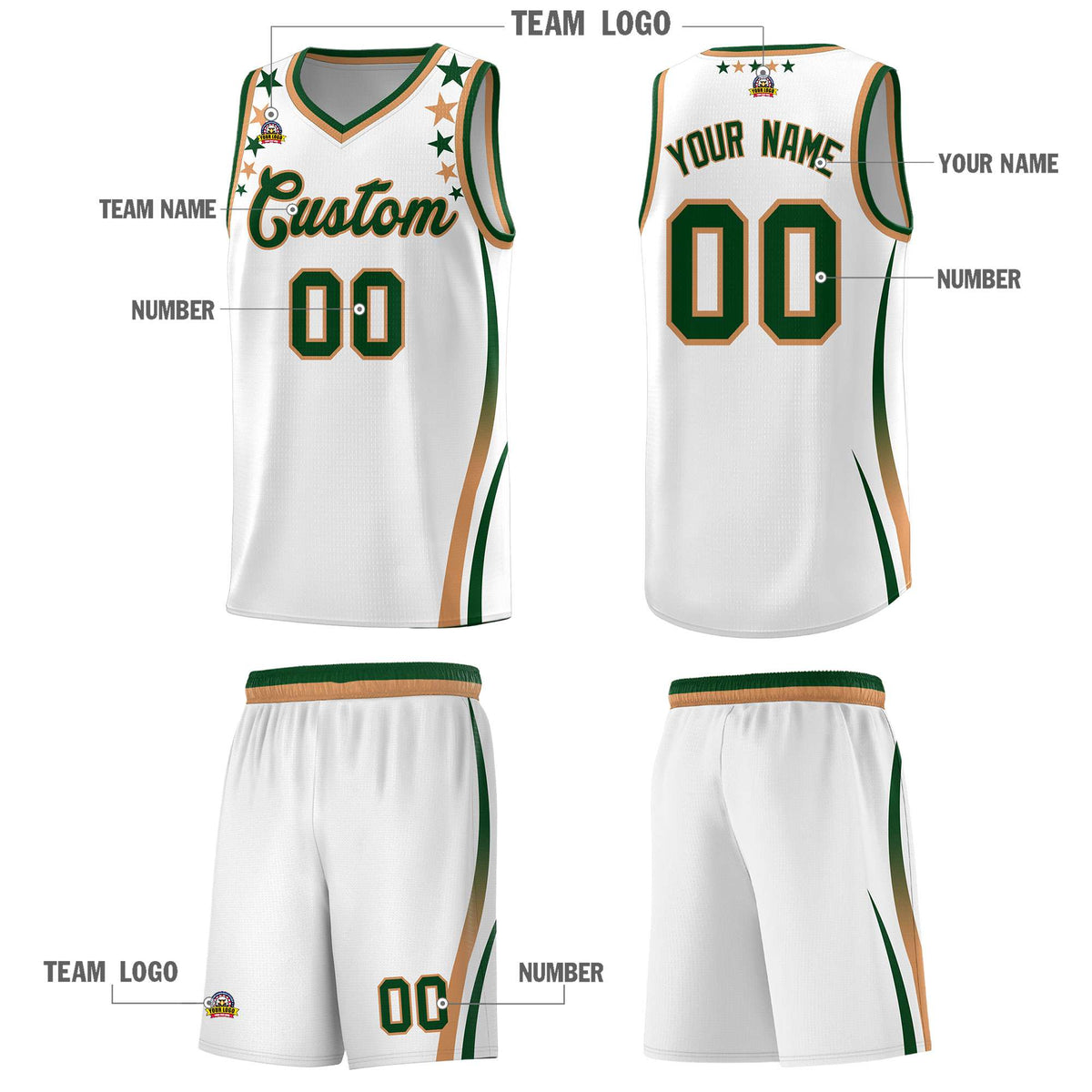 Custom White Shoulders Star Pattern Side Color Block Sports Uniform Basketball Jersey