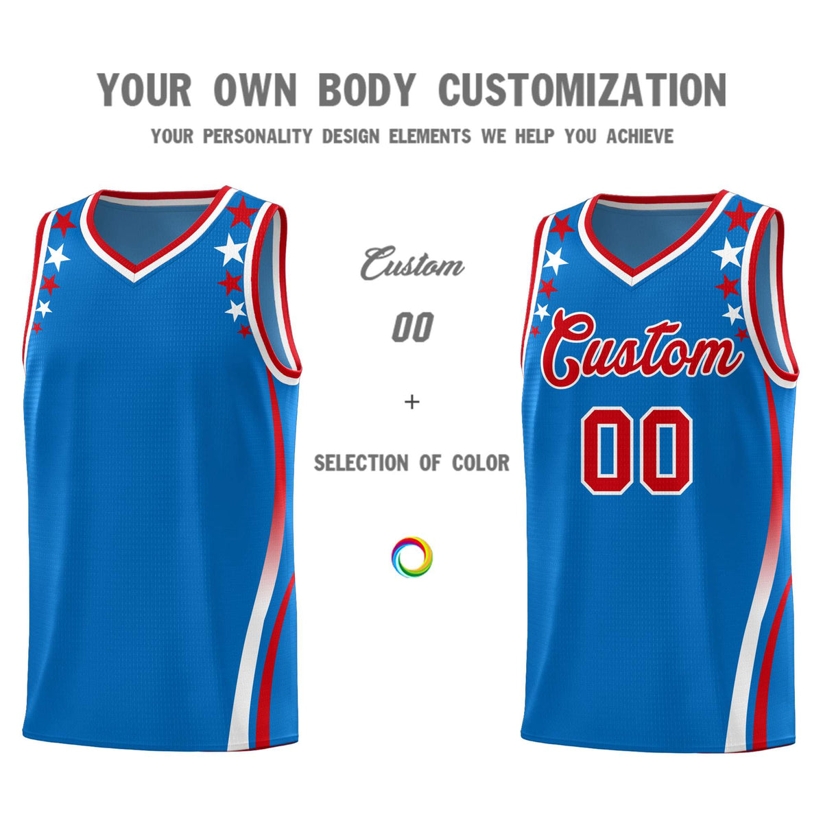 Custom Royal Shoulders Star Pattern Side Color Block Sports Uniform Basketball Jersey