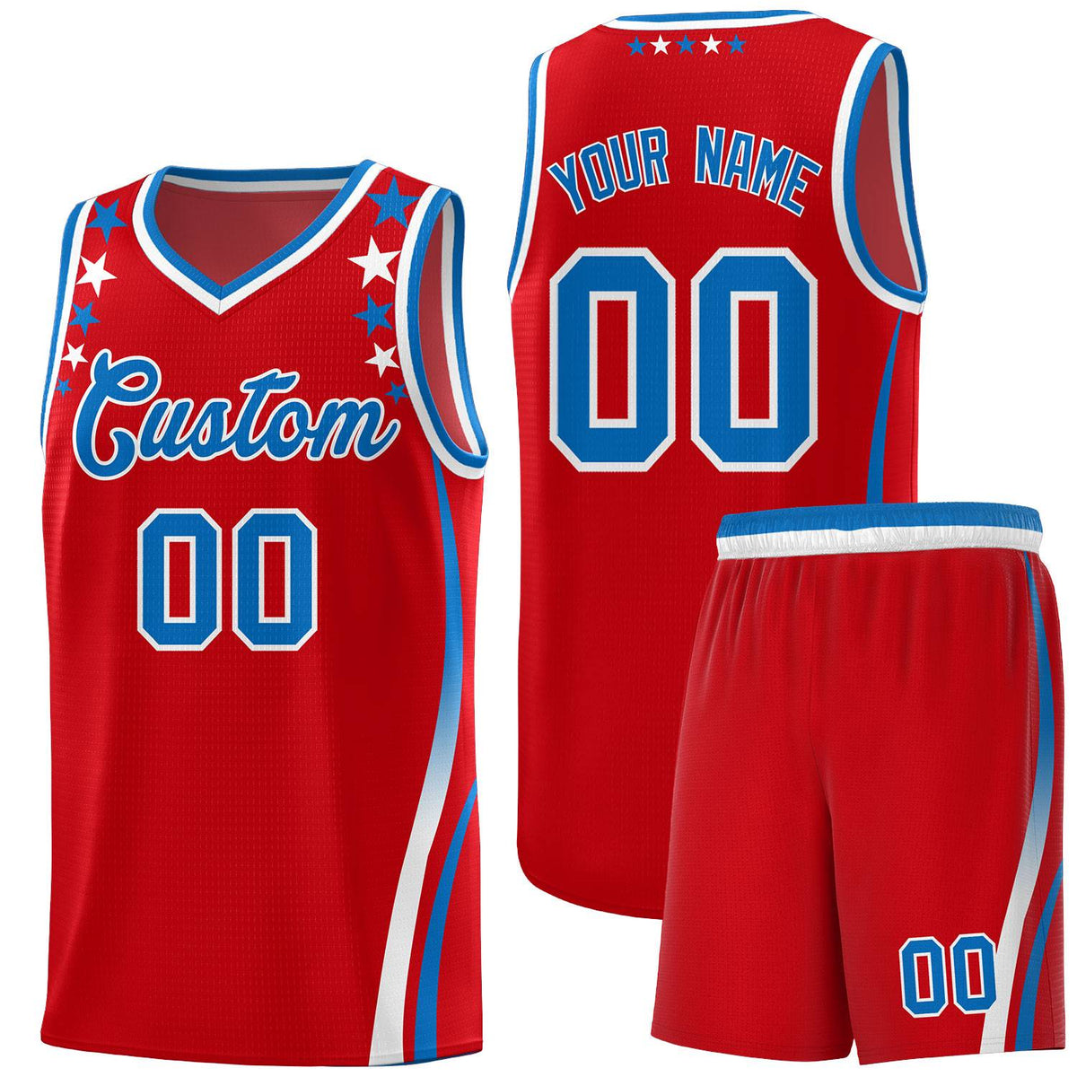 Custom Red Shoulders Star Pattern Side Color Block Sports Uniform Basketball Jersey