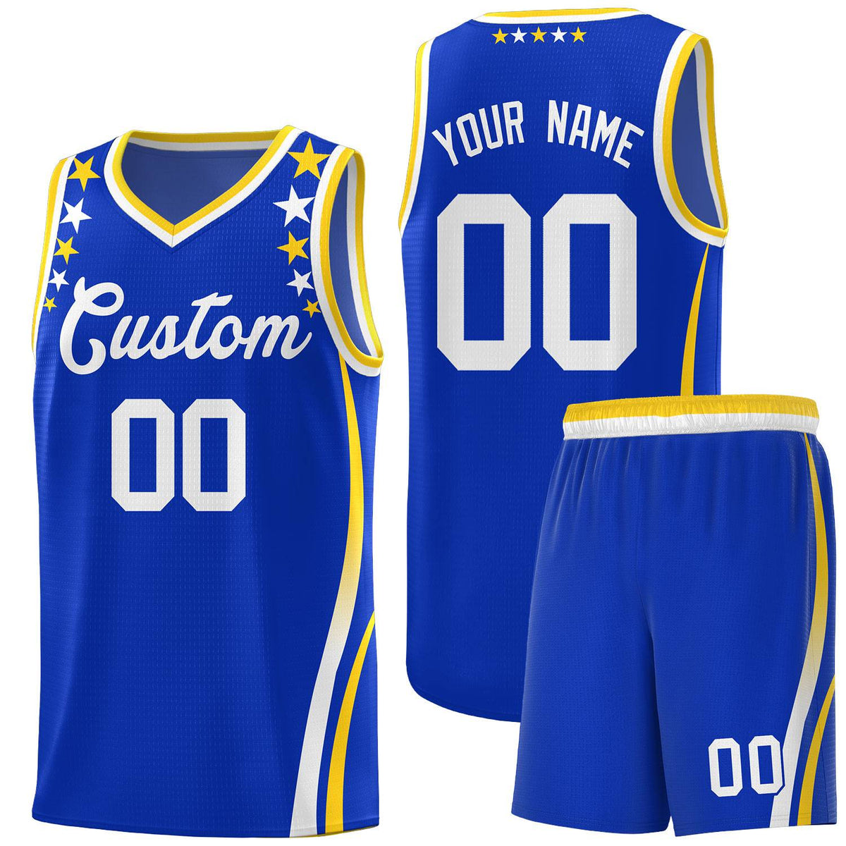 Custom Royal Shoulders Star Pattern Side Color Block Sports Uniform Basketball Jersey